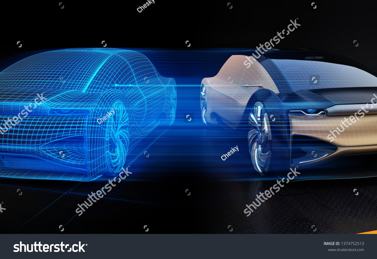 Autonomous Electric Car Wireframe Rendering Car Stock Illustration