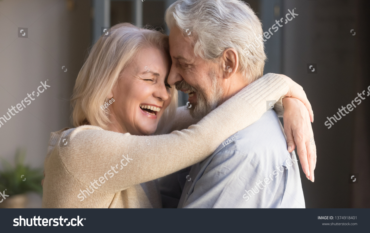 Happy Mature Couple Love Embracing