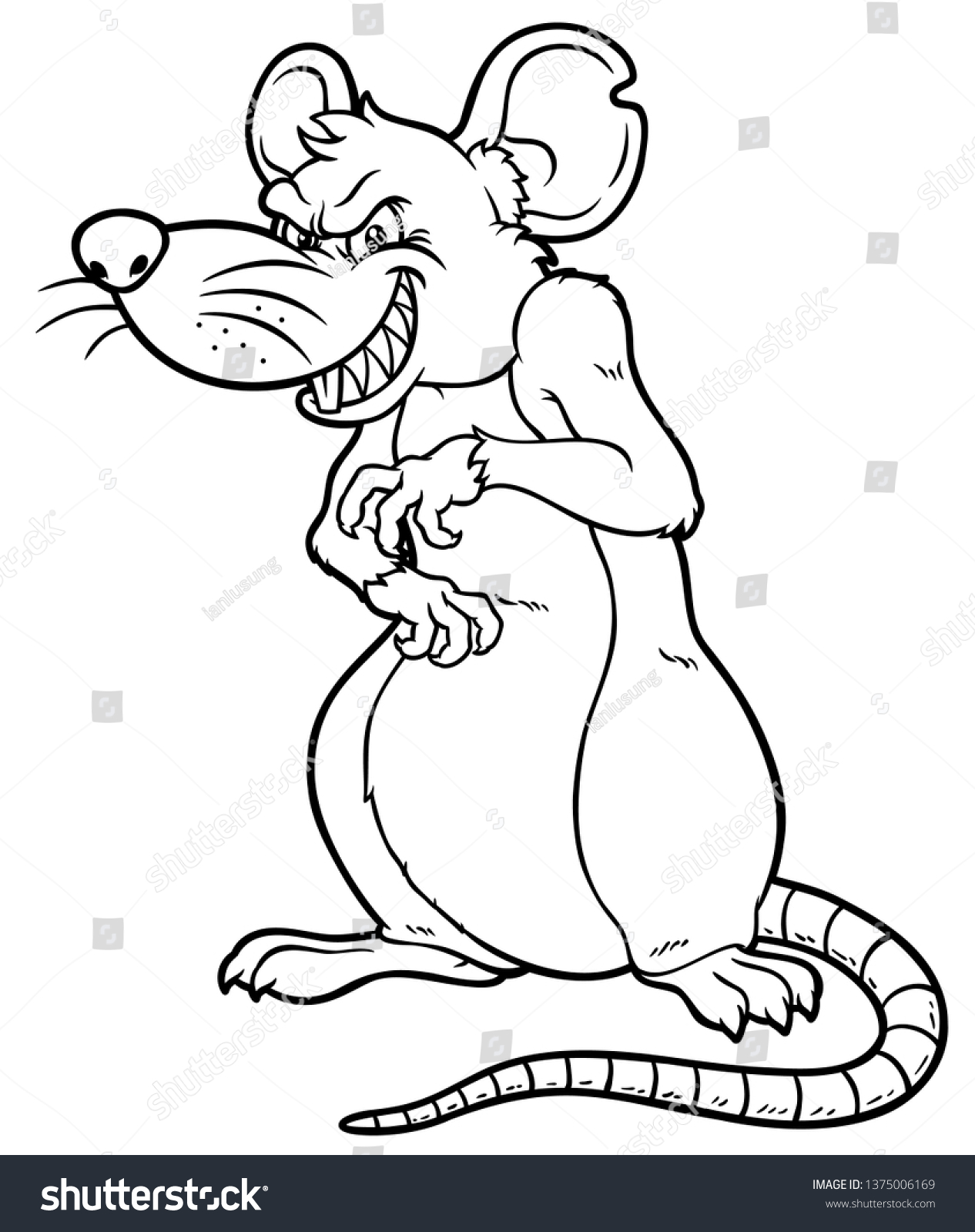 Vector Cartoon Smiling Evil Rat Line Stock Vector (Royalty Free ...