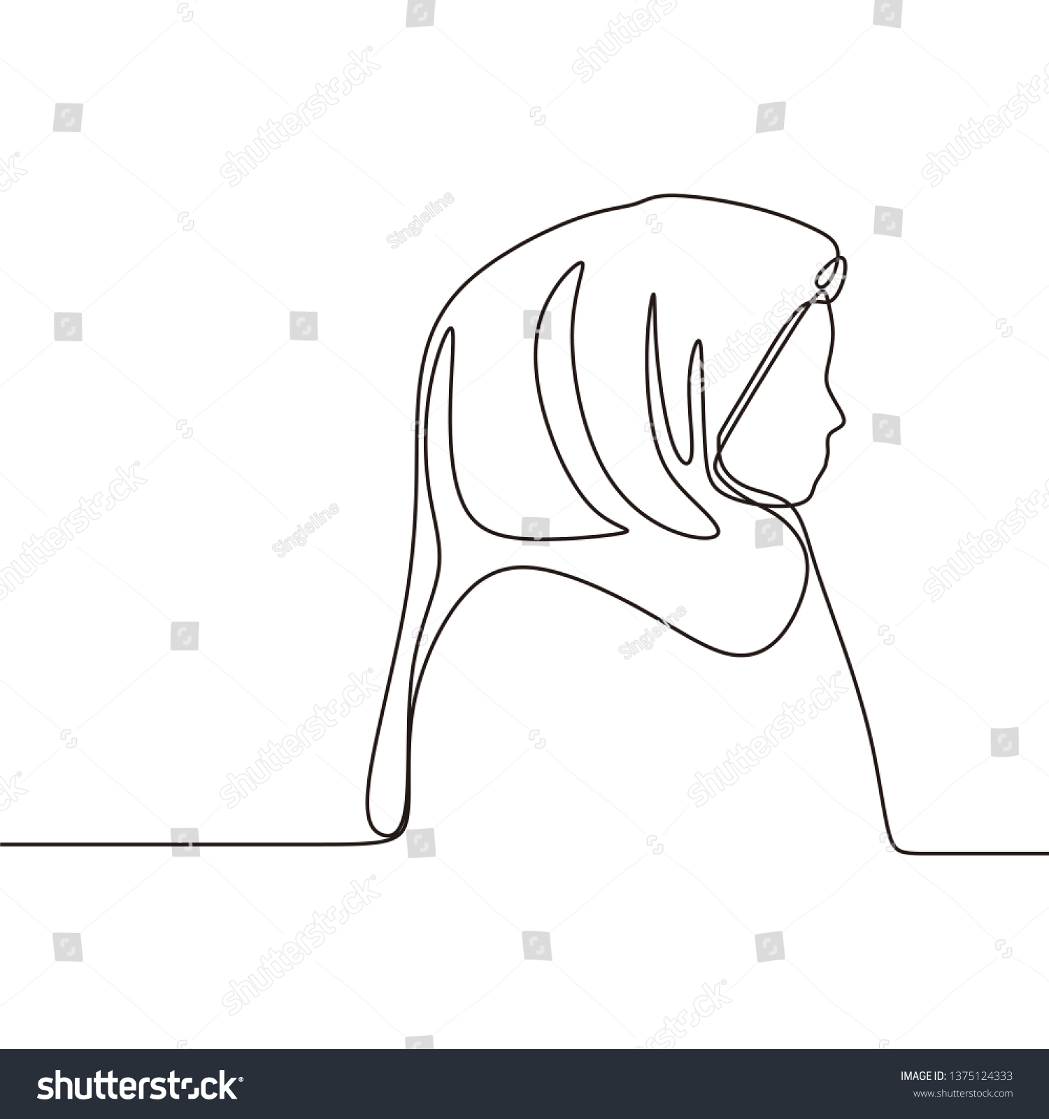 Hijab Girl Face One Line Drawing Stock Vector (Royalty Free) 1375124333 ...