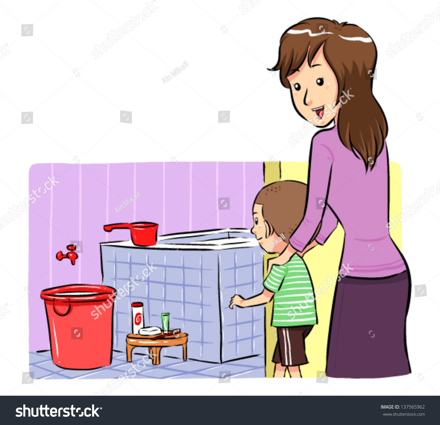 Take Bath Time Mother Accompanying Her Stock Vector (royalty Free 