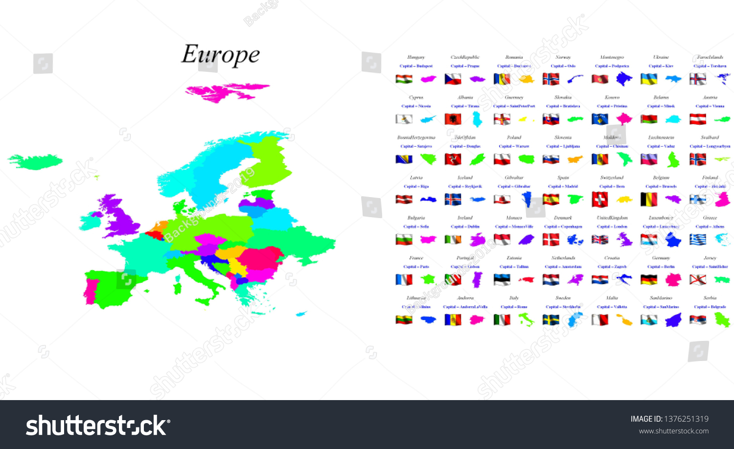 Europe Map Countries National Flags Stock Illustration 1376251319 