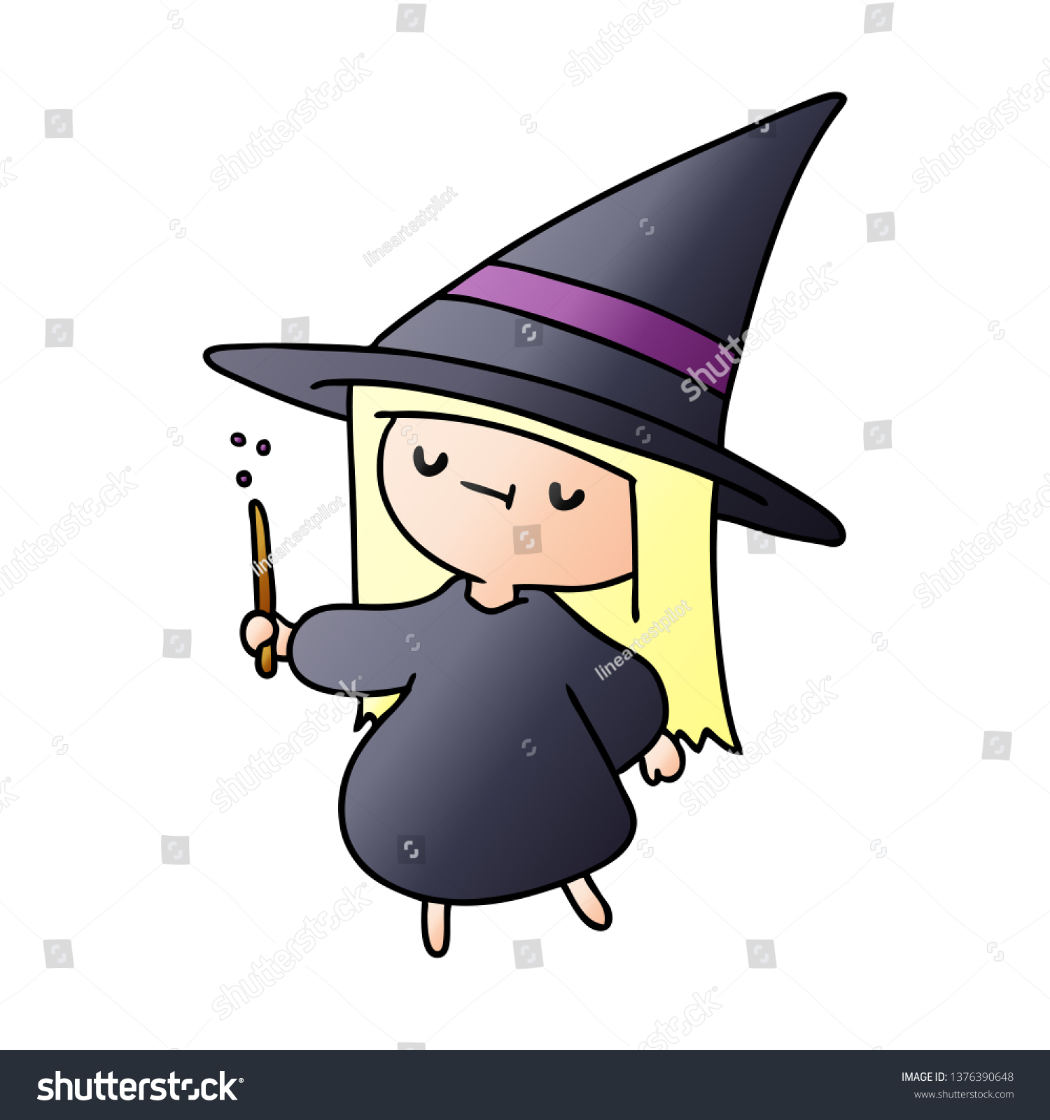 Gradient Cartoon Illustration Cute Kawaii Witch Stock Illustration ...