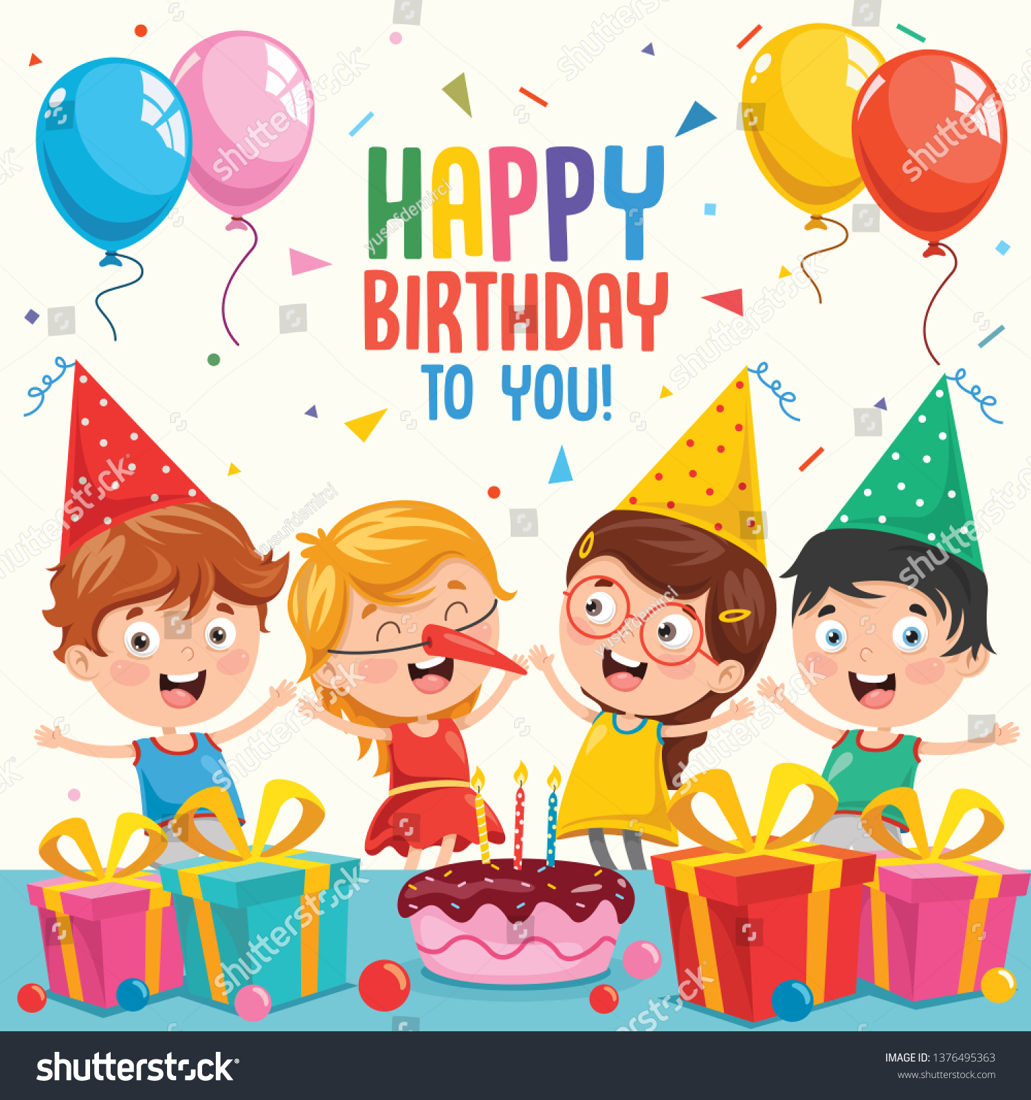 Vector Illustration Children Birthday Party Stock Vector (Royalty Free ...