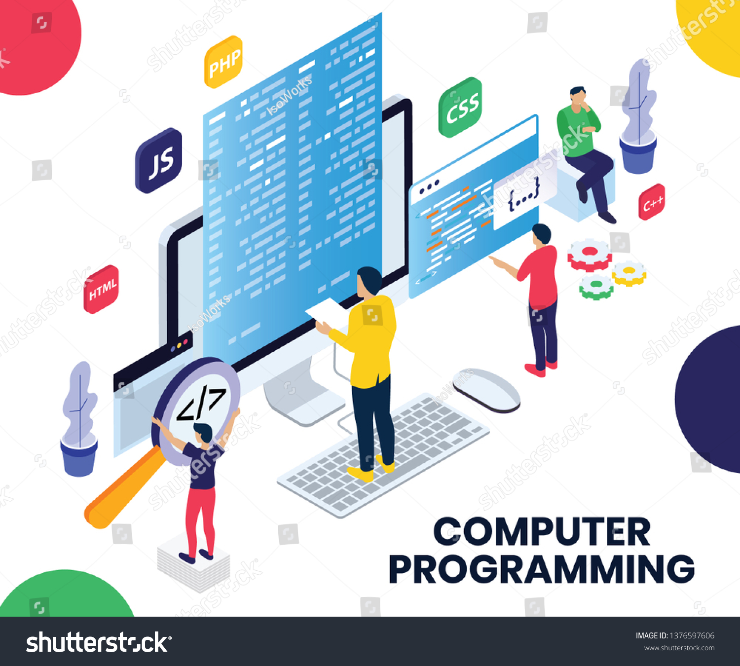 Isometric Artwork Concept Computer Programming Where Stock Vector ...