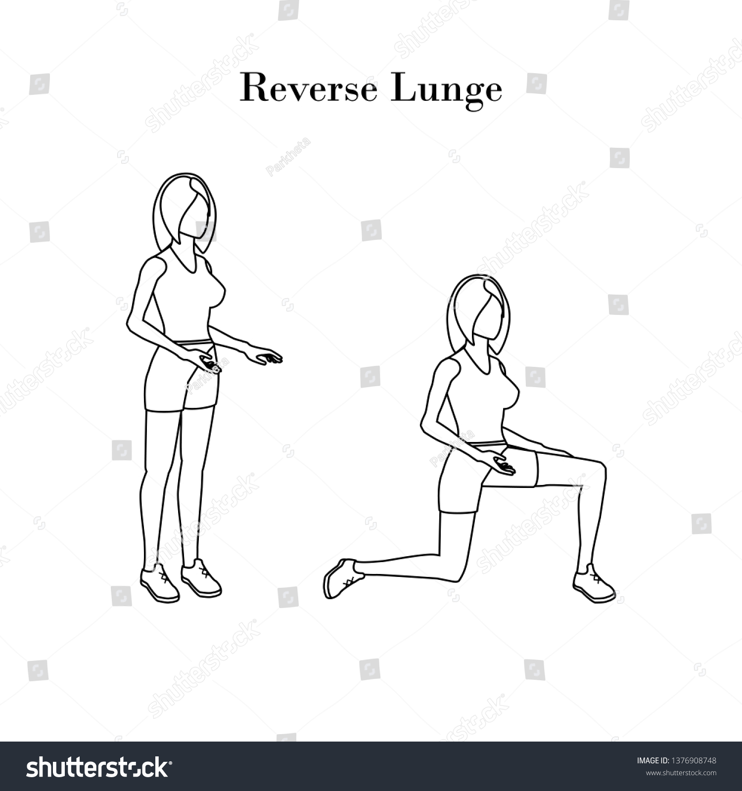 Reverse Lunge Exercise Outline Stock Vector (Royalty Free) 1376908748 ...