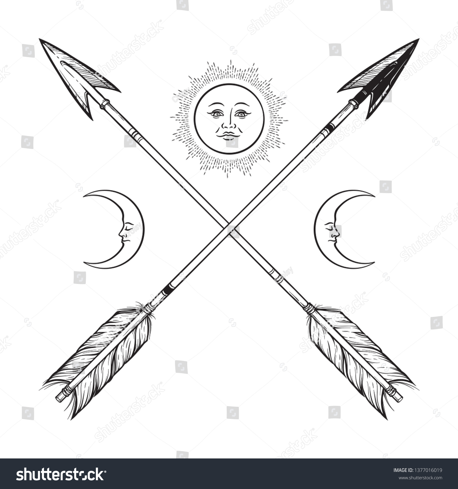 Crossed Arrows Crescents Full Moon Line Stock Vector (Royalty Free ...