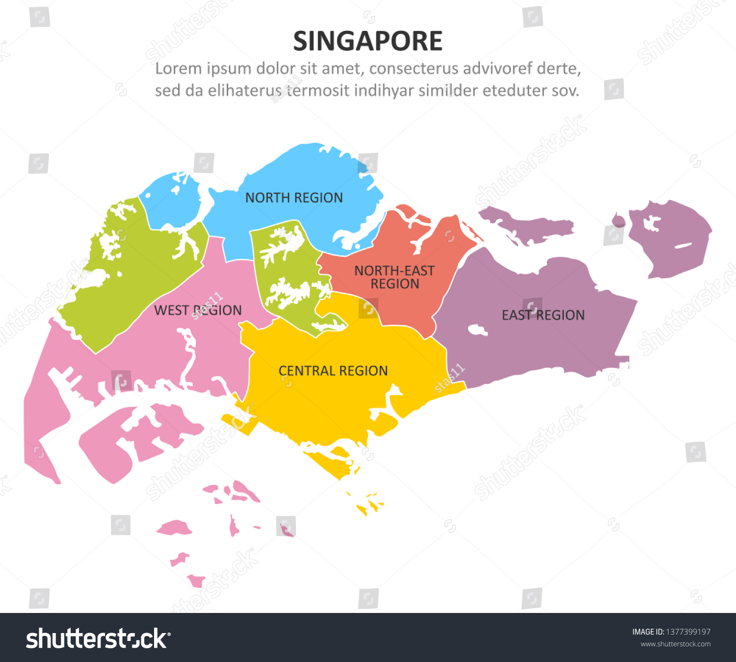 Singapore Multicolored Map Regions Vector Illustration Stock Vector ...