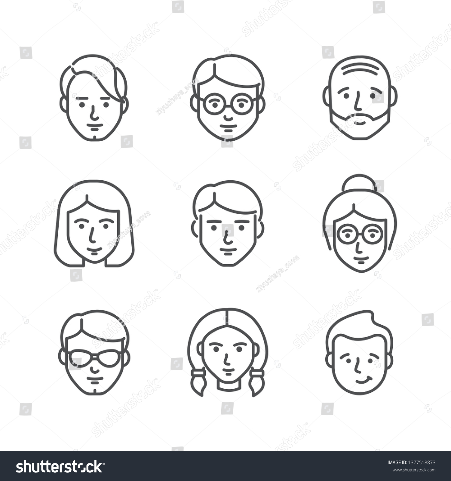 People Faces Icons Vector Signs Grandmother Stock Vector (Royalty Free ...