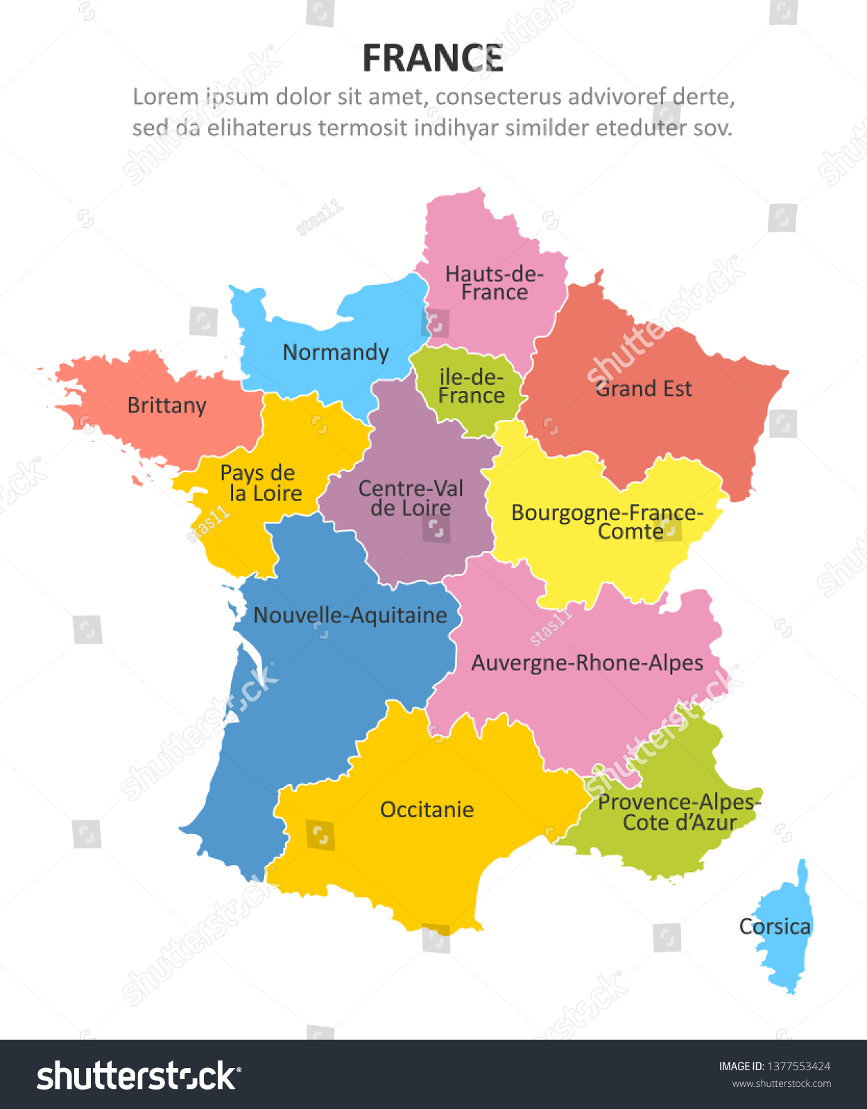 France Multicolored Map Regions Vector Illustration Stock Vector ...