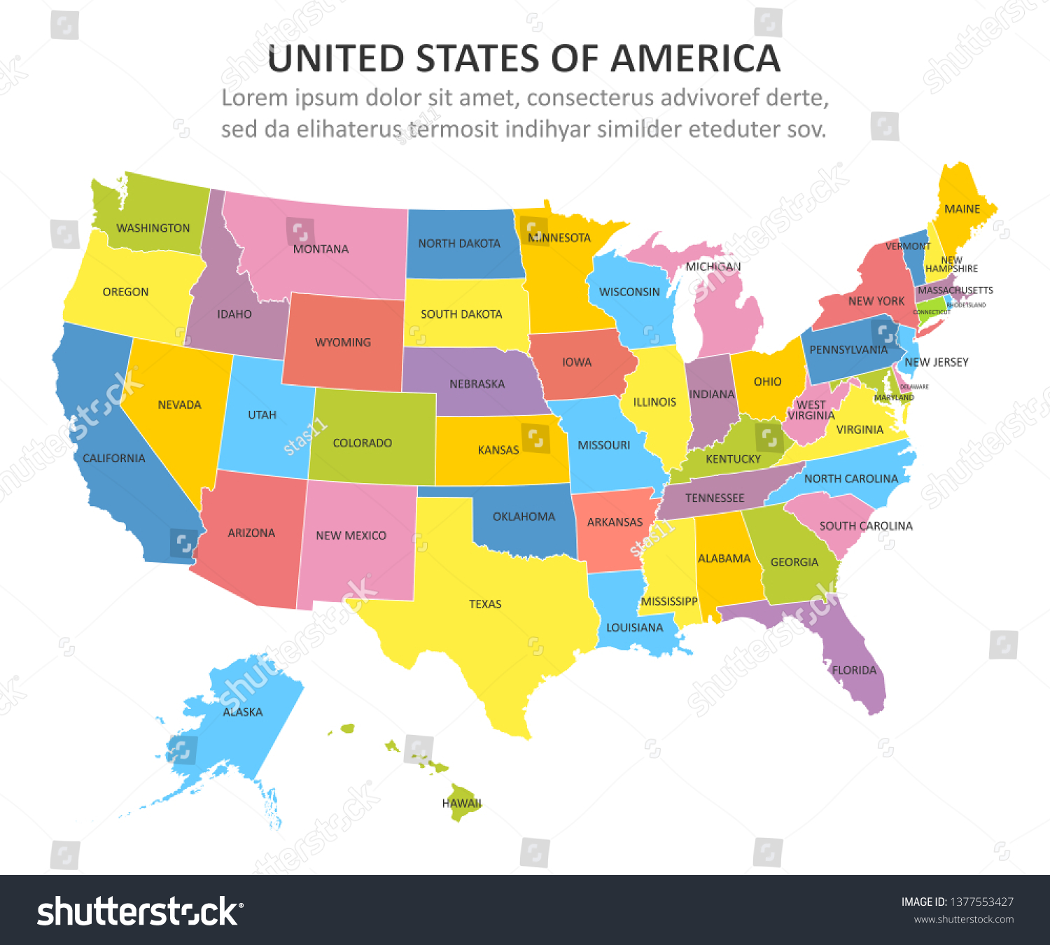 Usa Multicolored Map States Vector Illustration Stock Vector (Royalty ...