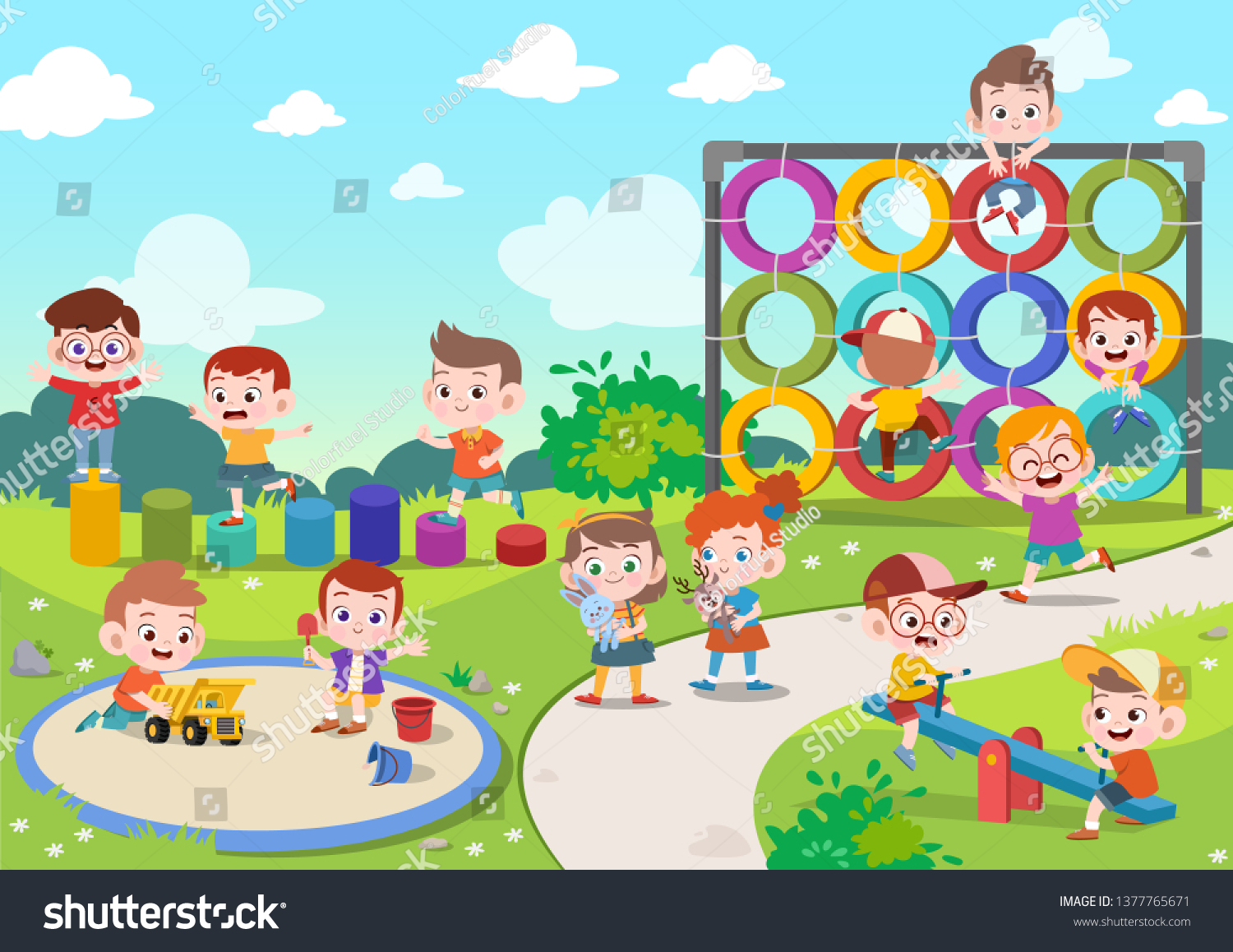 Kids Children Playing Playground Vector Illustration Stock Vector 