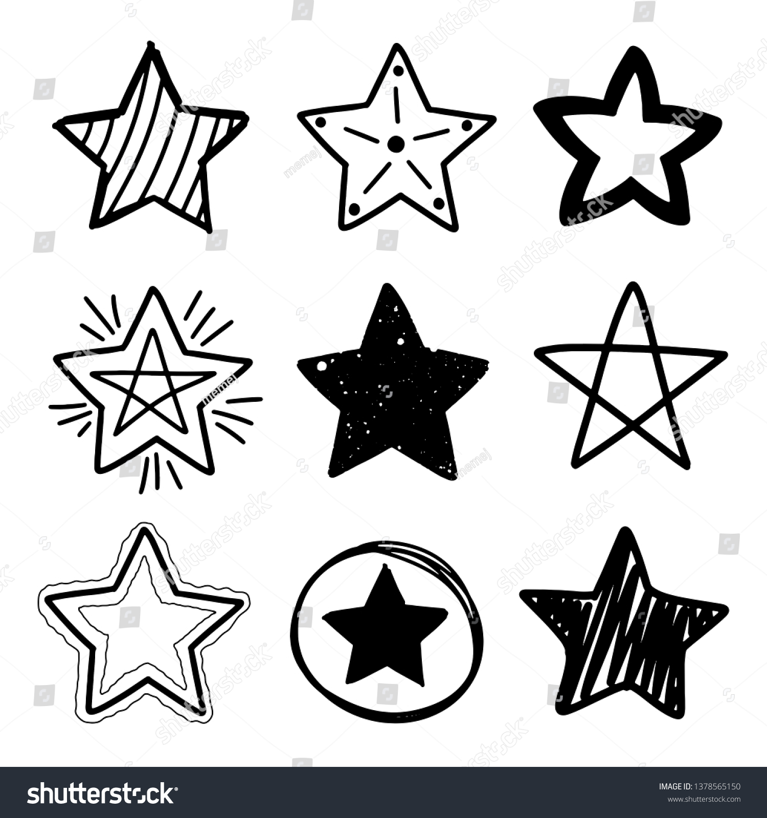 Set Black Hand Drawn Doodle Stars Stock Vector (Royalty Free ...