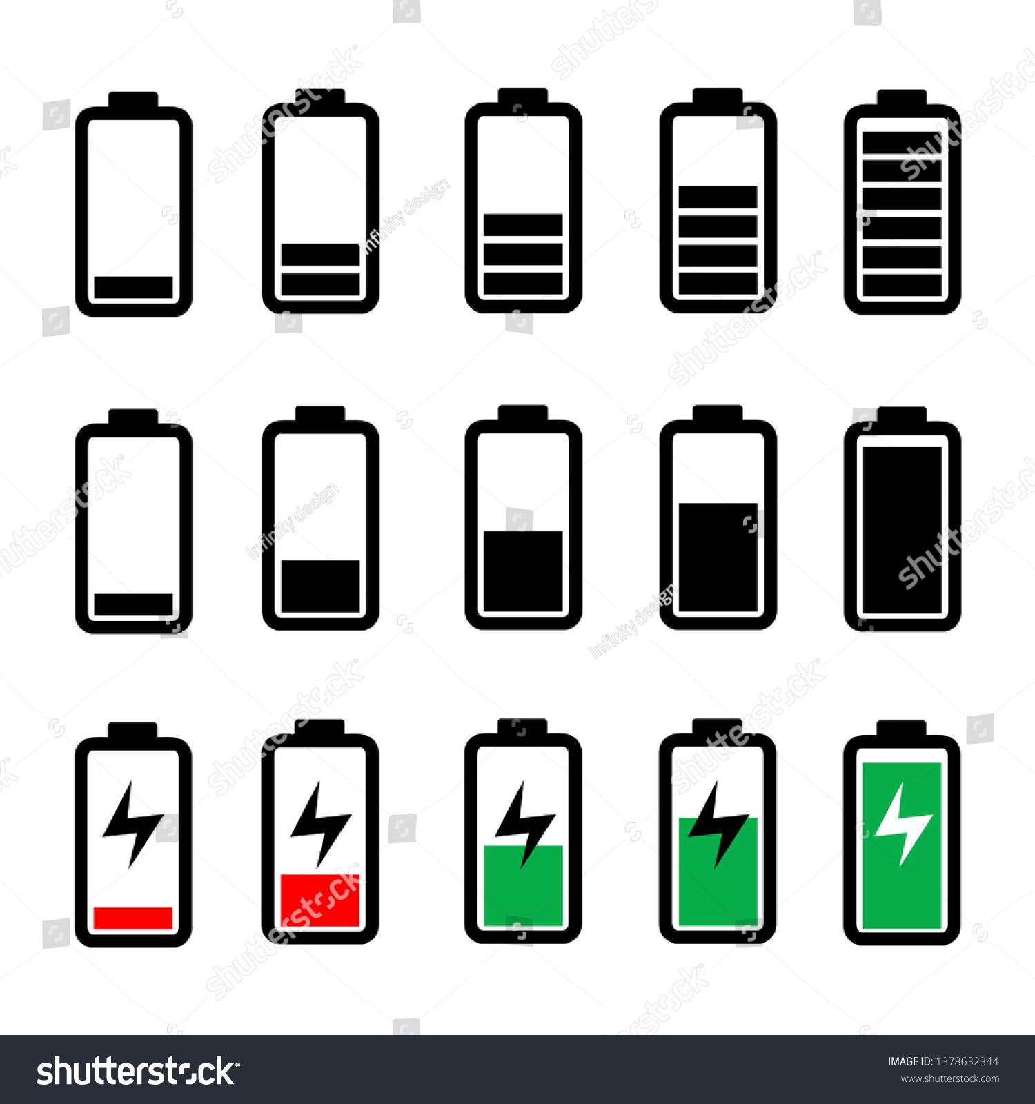 Battery Icon Set Collection Battery Charger Stock Vector (Royalty Free ...