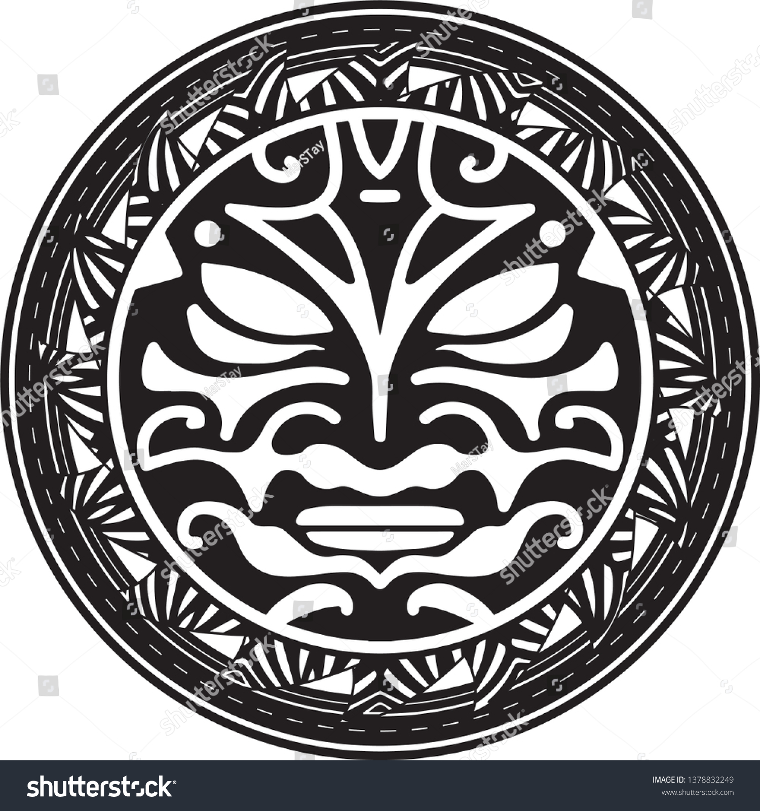 Black White Polynesian Tribal Pattern Face Stock Vector Royalty Free   Stock Vector Black And White Polynesian Tribal Pattern Face Art 1378832249 