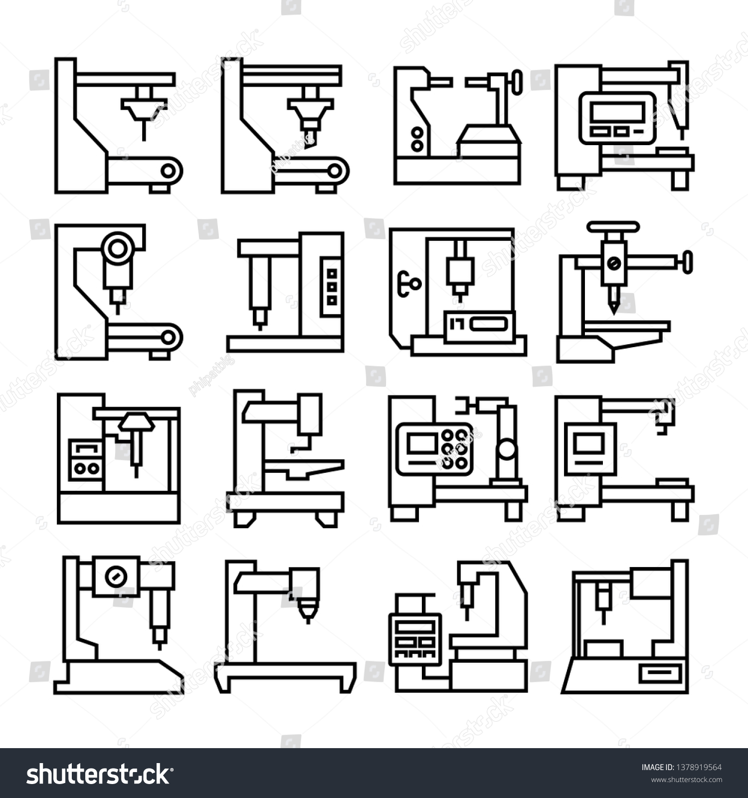 Factory Machine Automatic Industrial Machine Icons Stock Vector ...