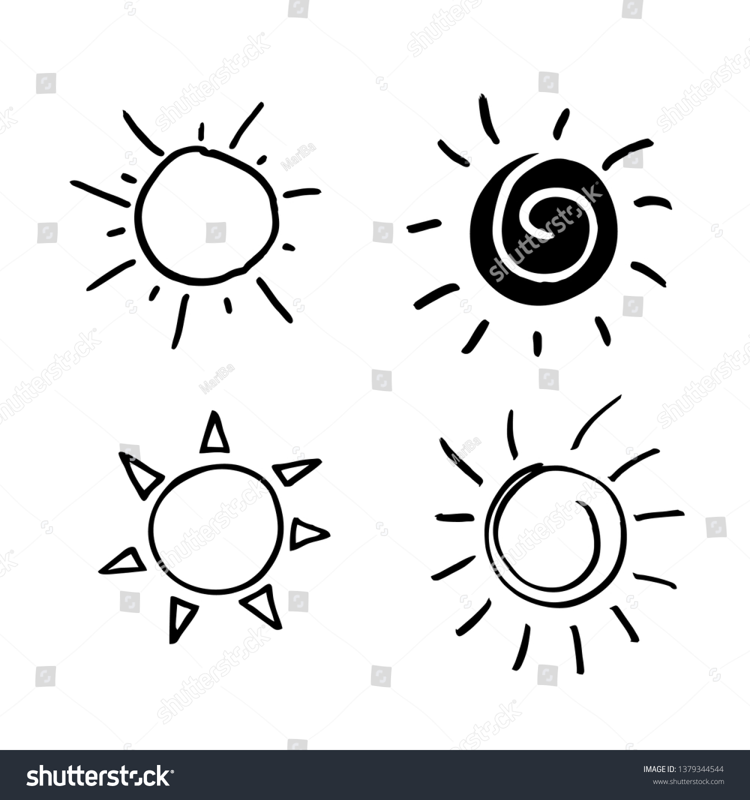 Hand Painted Sun Sun Rays Sketch Stock Vector (royalty Free) 1379344544 