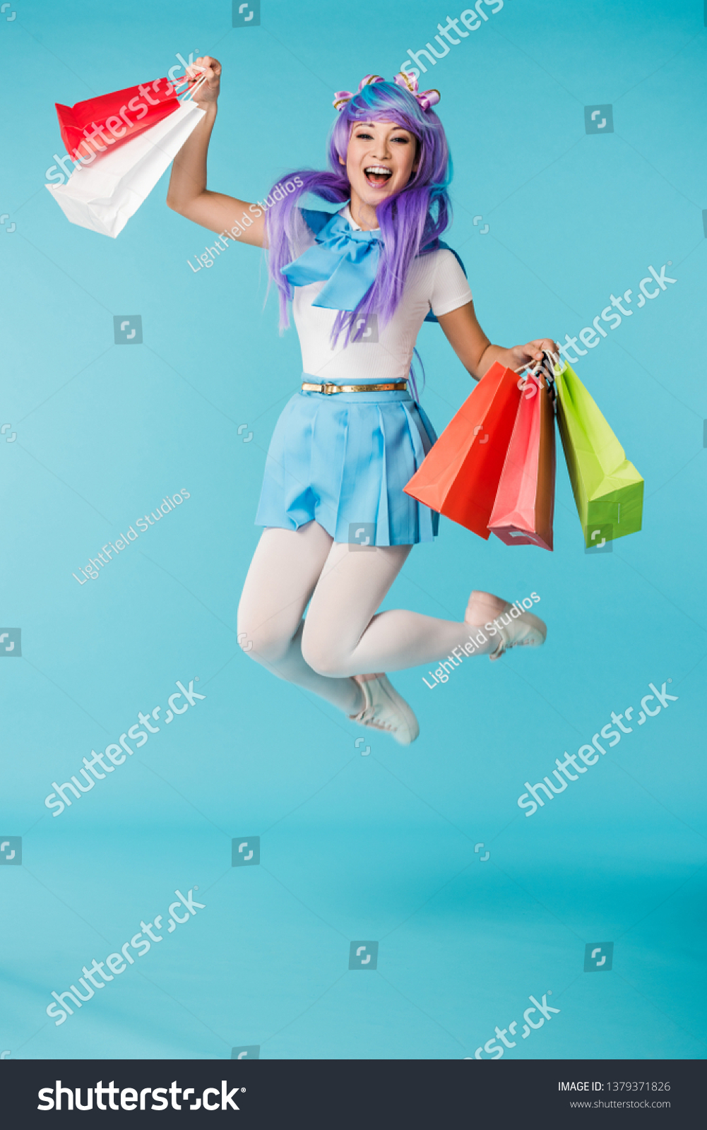 Excited Asian Anime Girl Wig Jumping Stock Photo 1379371826 | Shutterstock