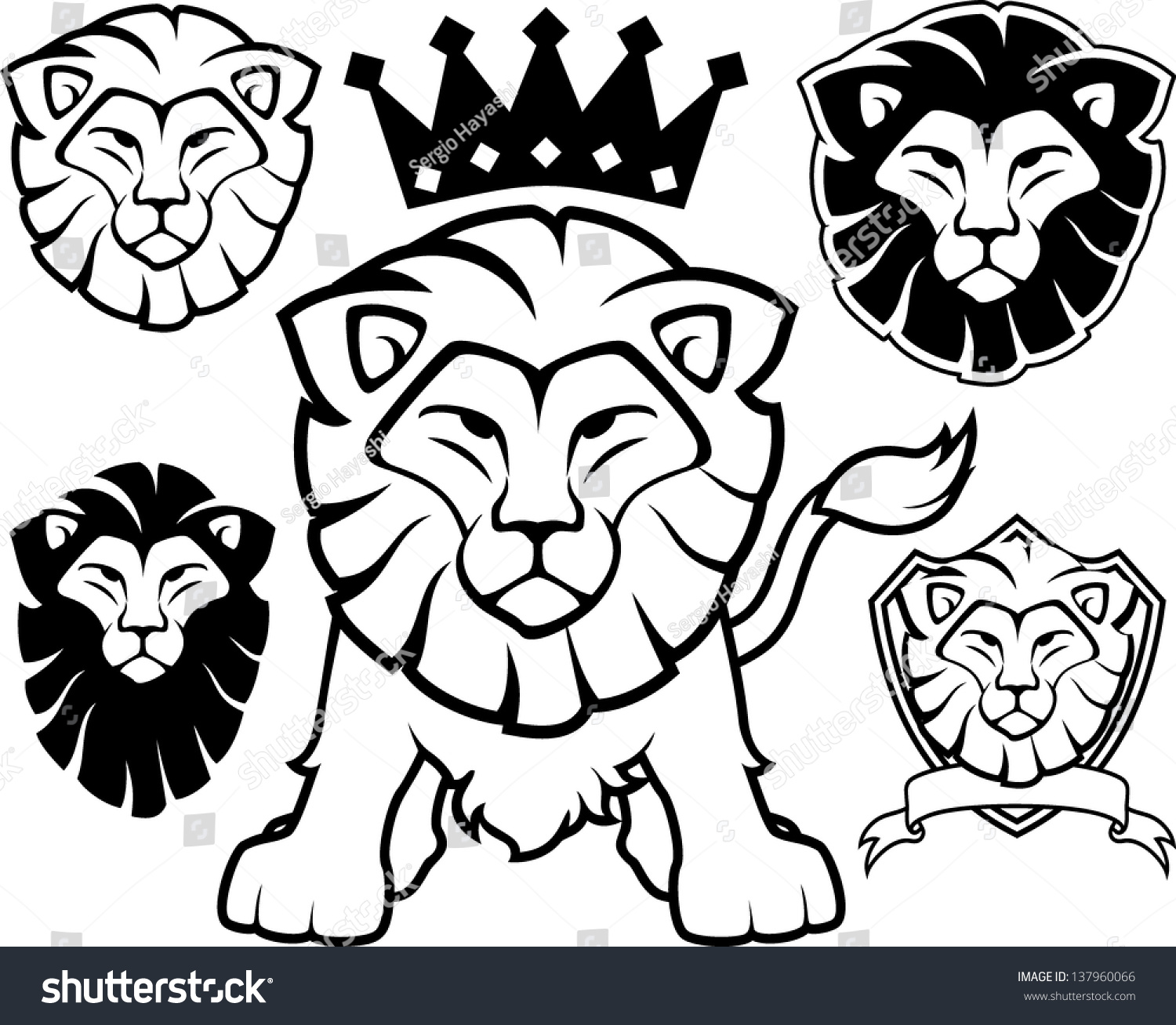 Lion Head Designs Isolated On White Stock Vector (Royalty Free ...