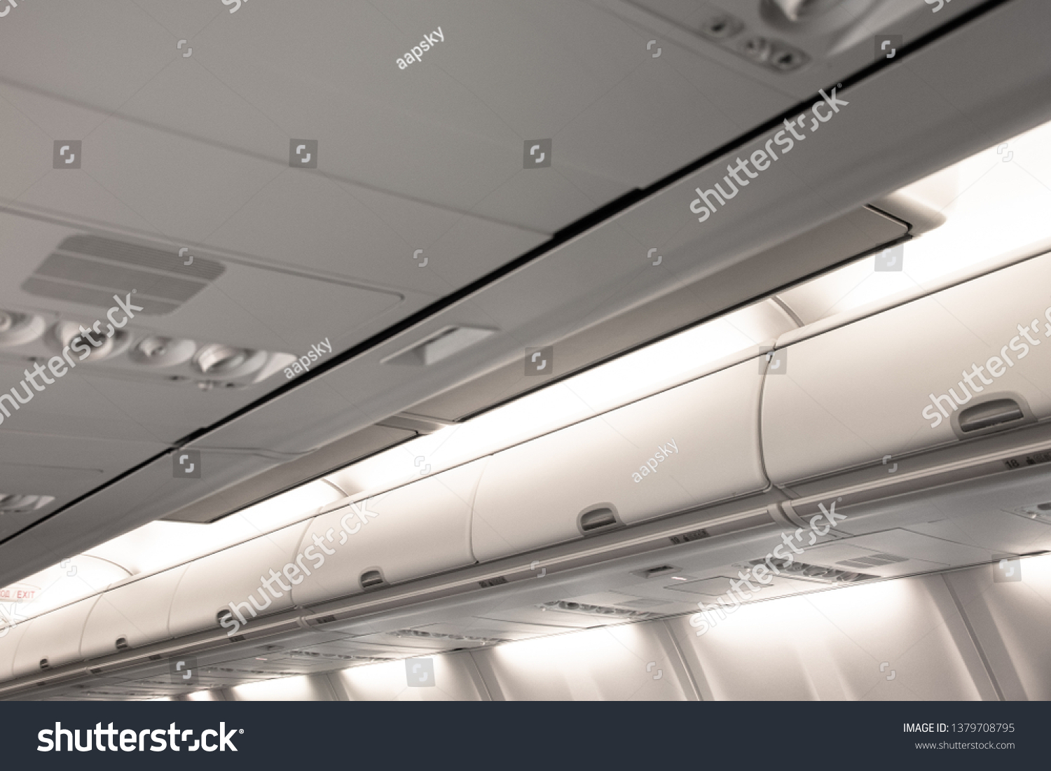 Overhead Compartment Row Airplane Cabin Interior Stock Photo 1379708795 ...