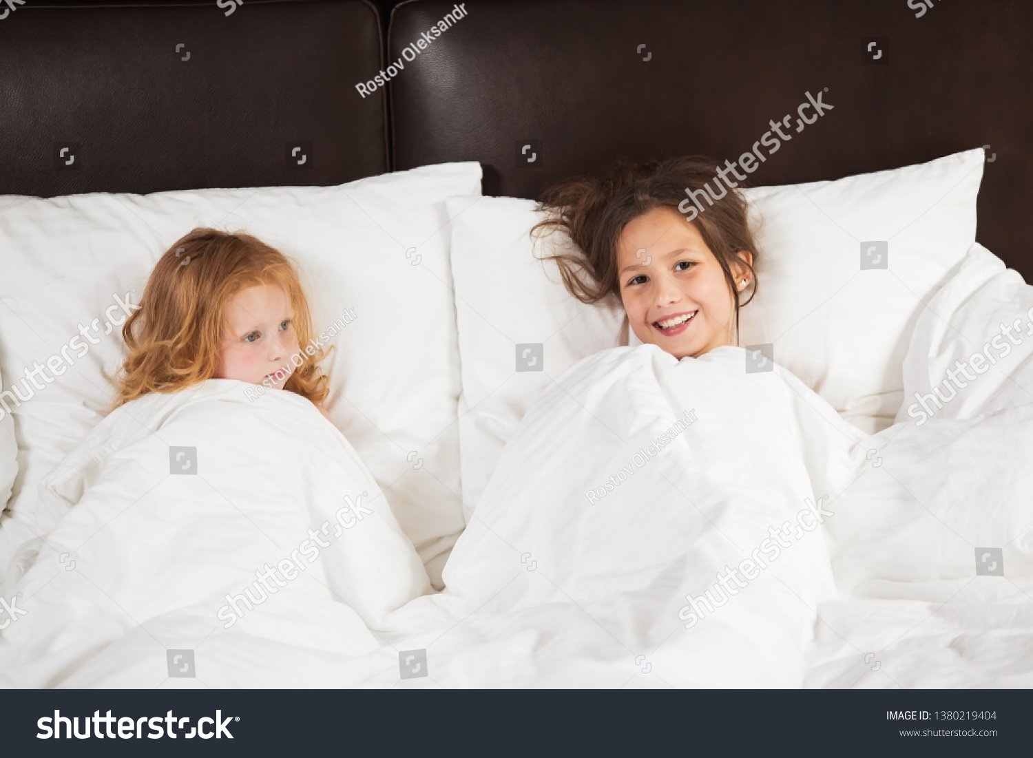 Two Little Sisters Lie Bed Under Stock Photo 1380219404 | Shutterstock