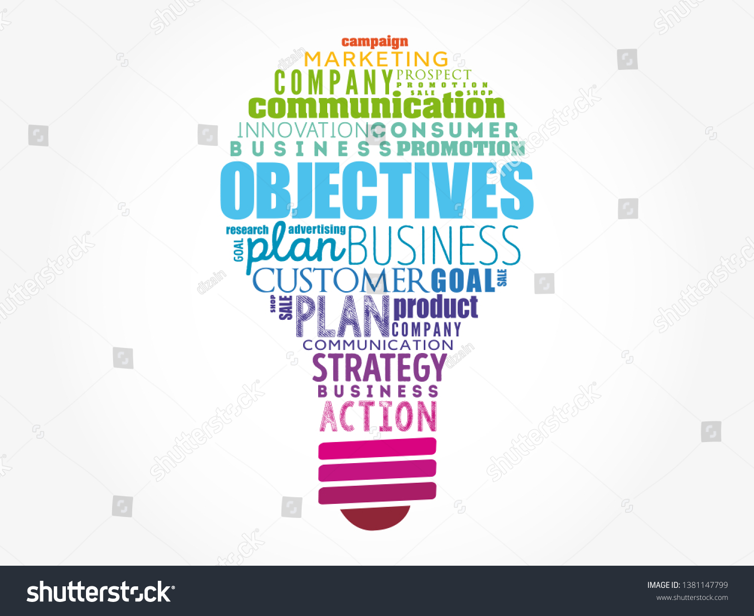 Objectives Light Bulb Word Cloud Collage Stock Vector (Royalty Free ...