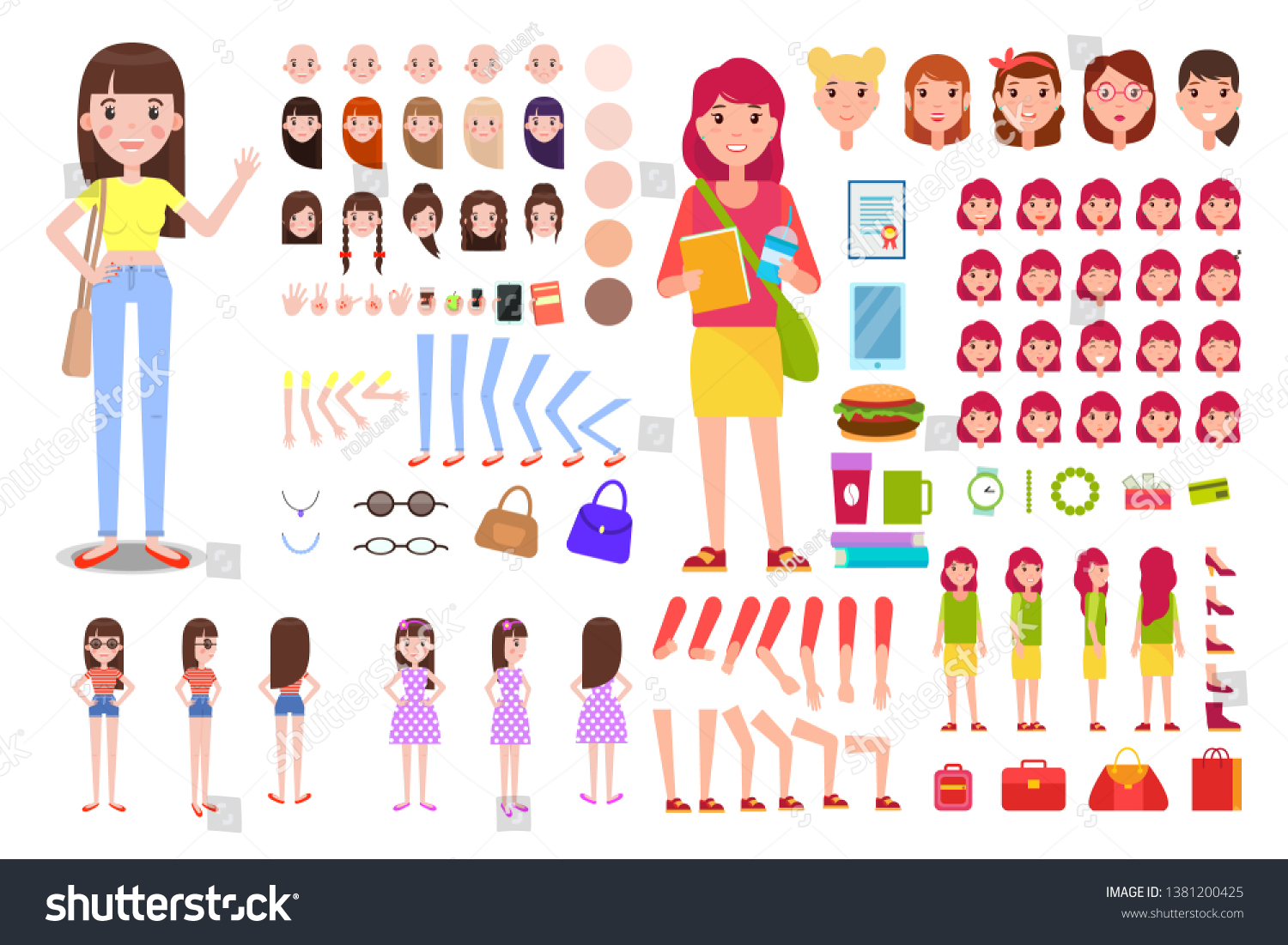 Female Collection Character Accessories Details Emotions Stock Illustration 1381200425 Female Collection Character Accessories Details Emotions Stock Illustration 1381200425