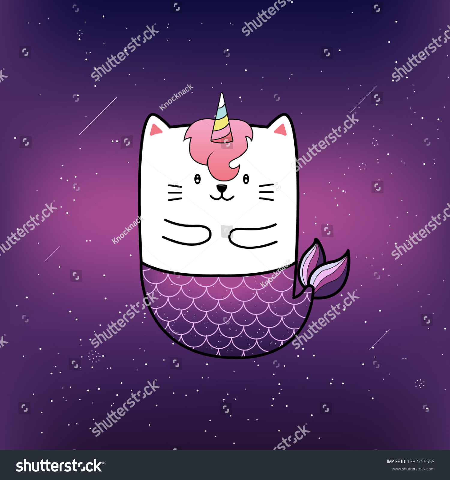 Cute Cat Mermaid Galaxy Background Stock Vector (Royalty Free ...