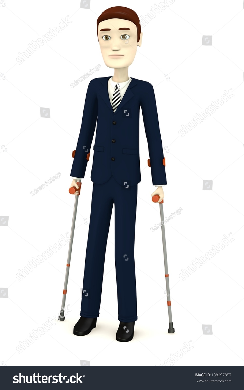 3d Render Cartoon Character Crutches Stock Illustration 138297857 ...