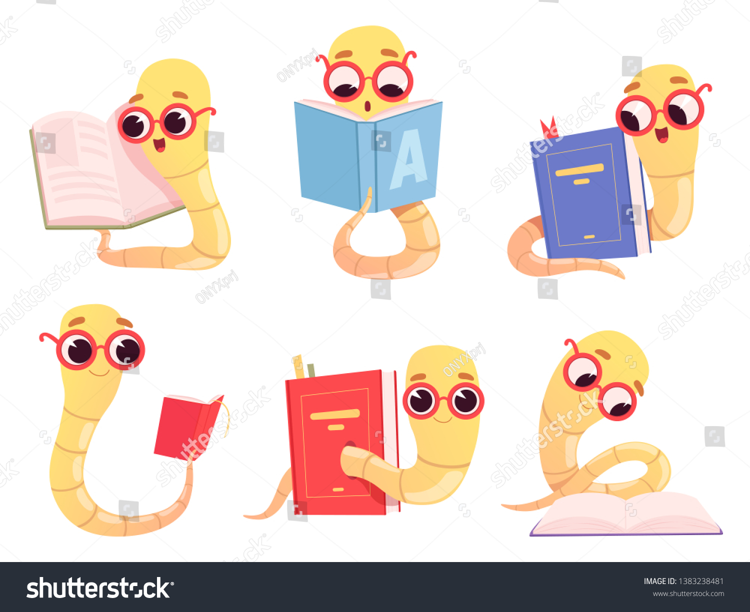 Bookworms Cartoon Back School Character Reading Stock Vector (Royalty ...