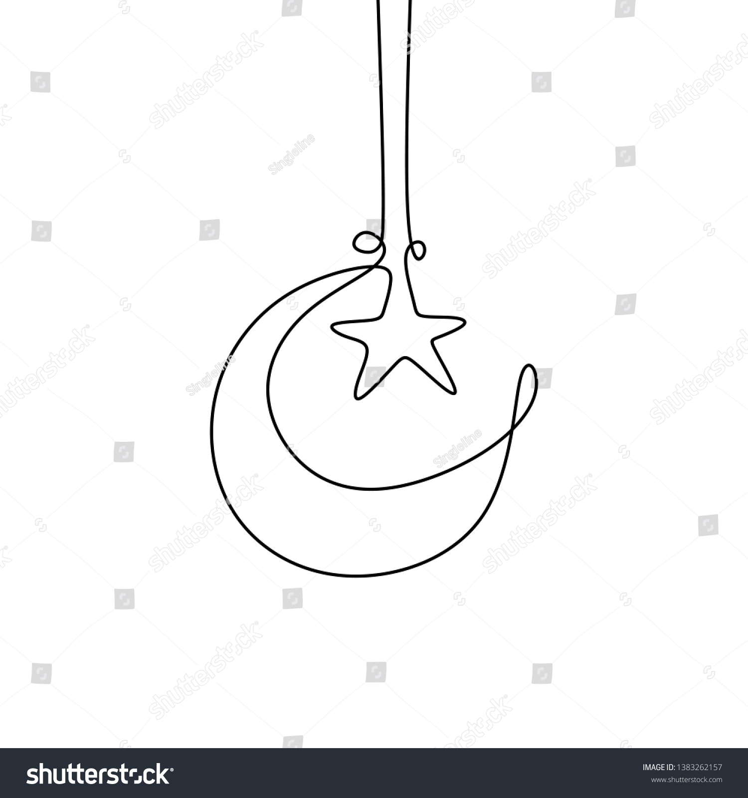 Continuous Line Drawing Moon Star Ramadan Stock Vector (Royalty Free ...