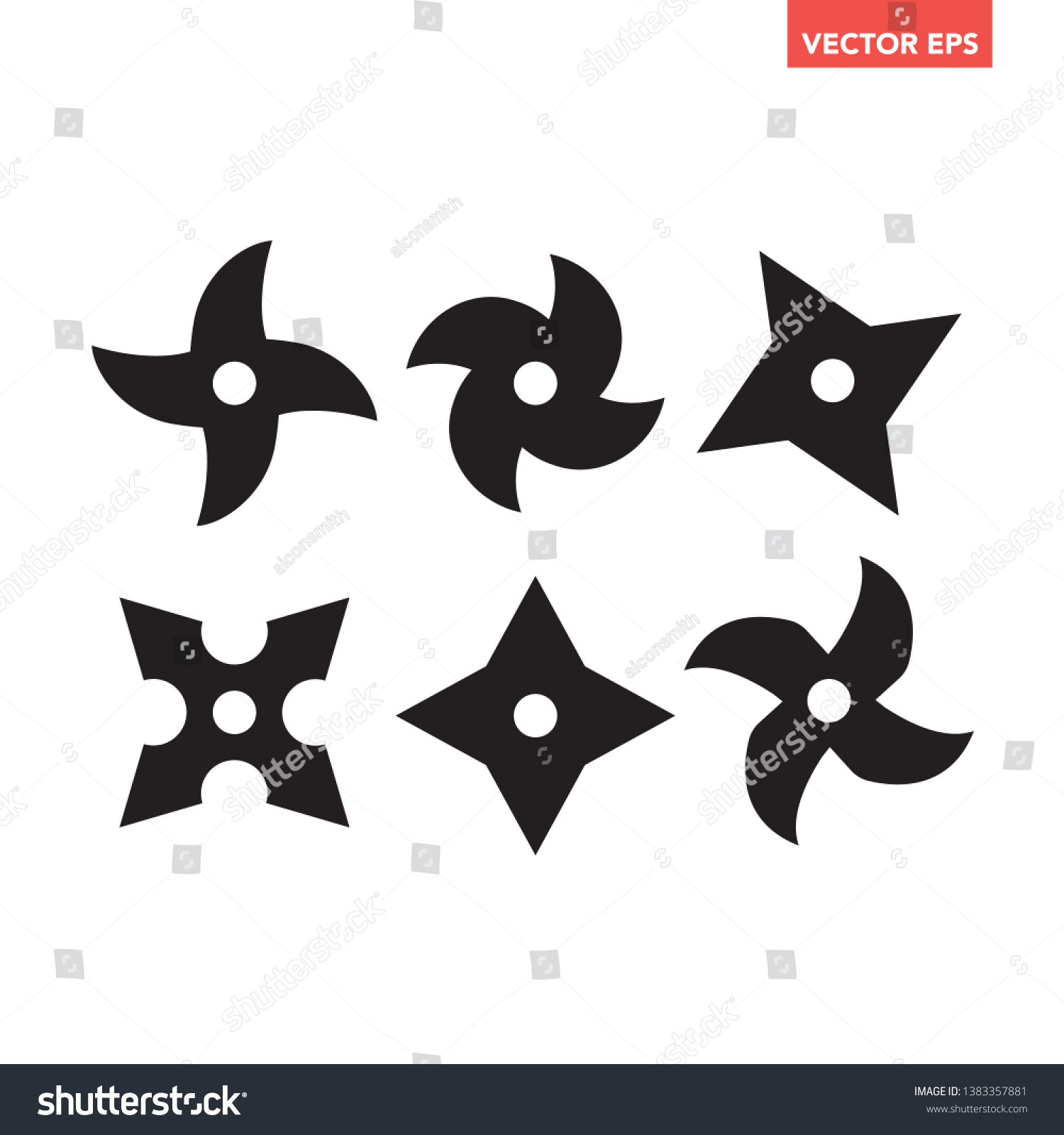 Black Shuriken Blade Icons Collection Set Stock Vector (Royalty Free ...