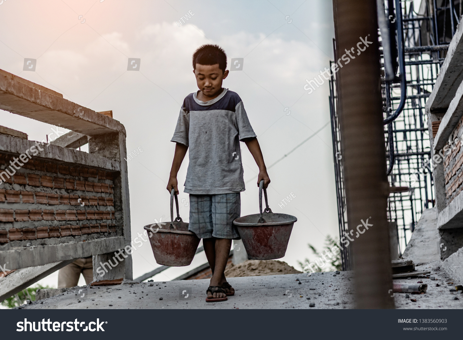 Children Working Construction Site World Day Stock Photo 1383560903 ...