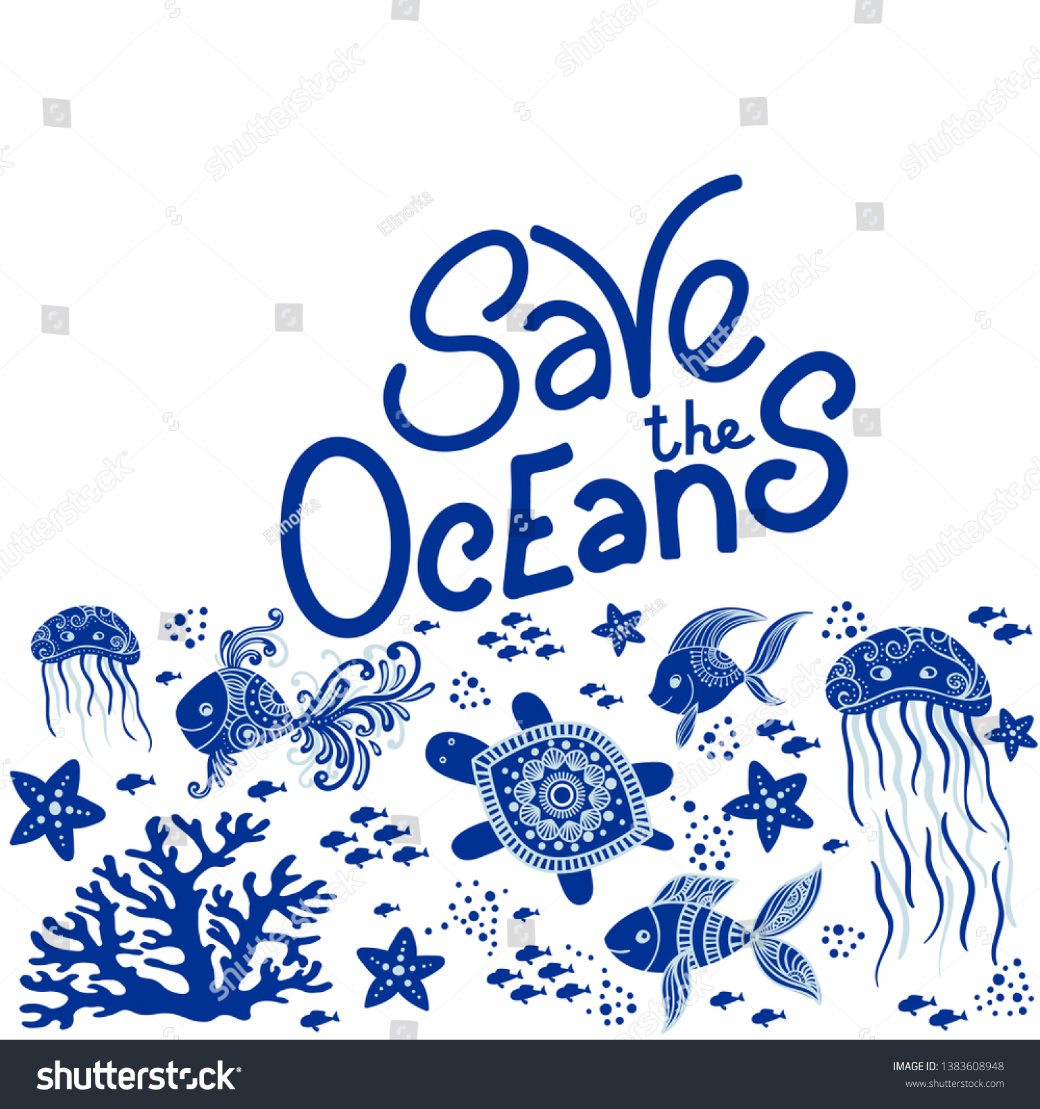 Save Ocean Hand Drawn Lettering Underwater Stock Vector Royalty Free