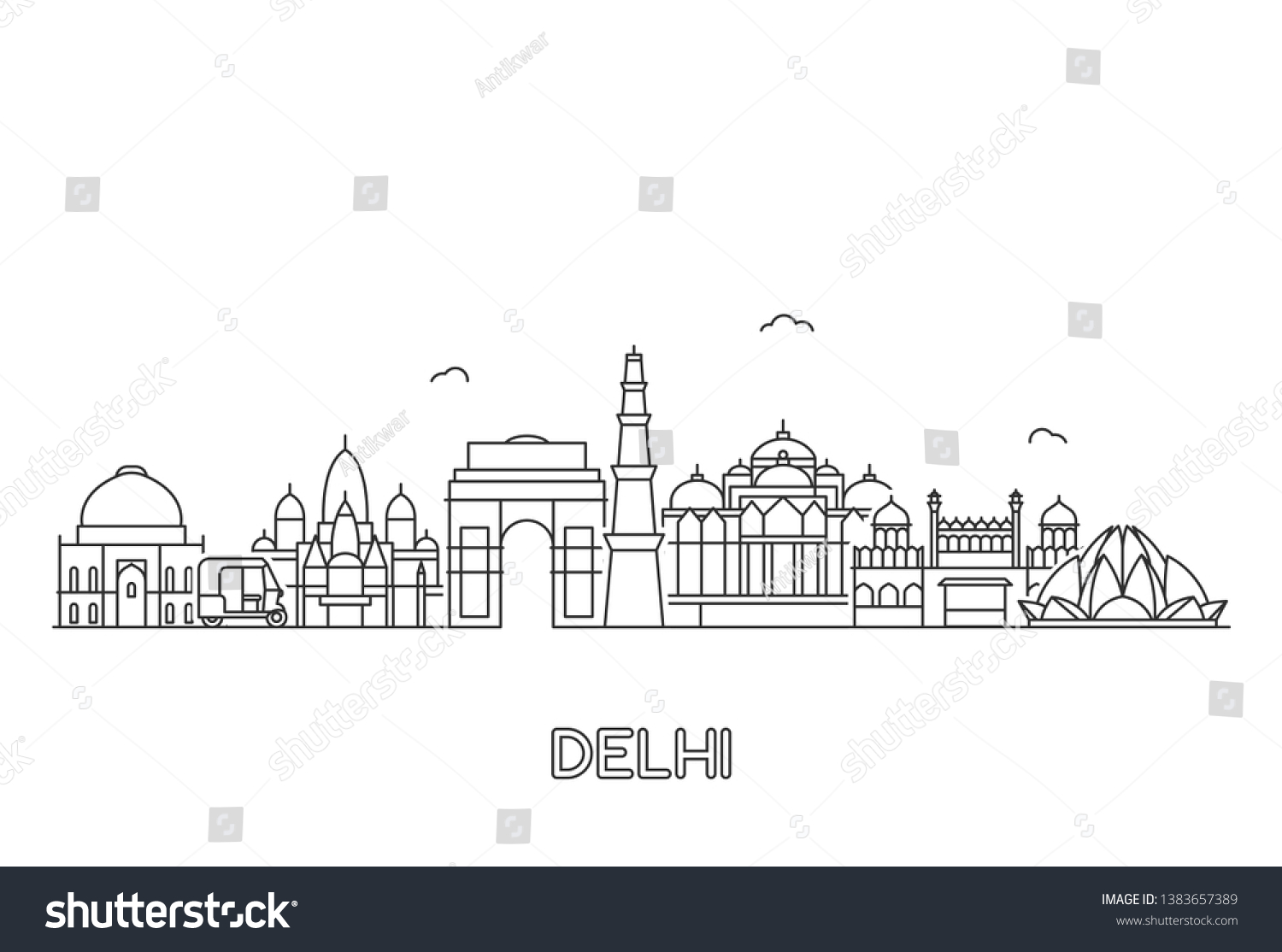 New Delhi Skyline Line Art Illustration Stock Illustration 1383657389 ...