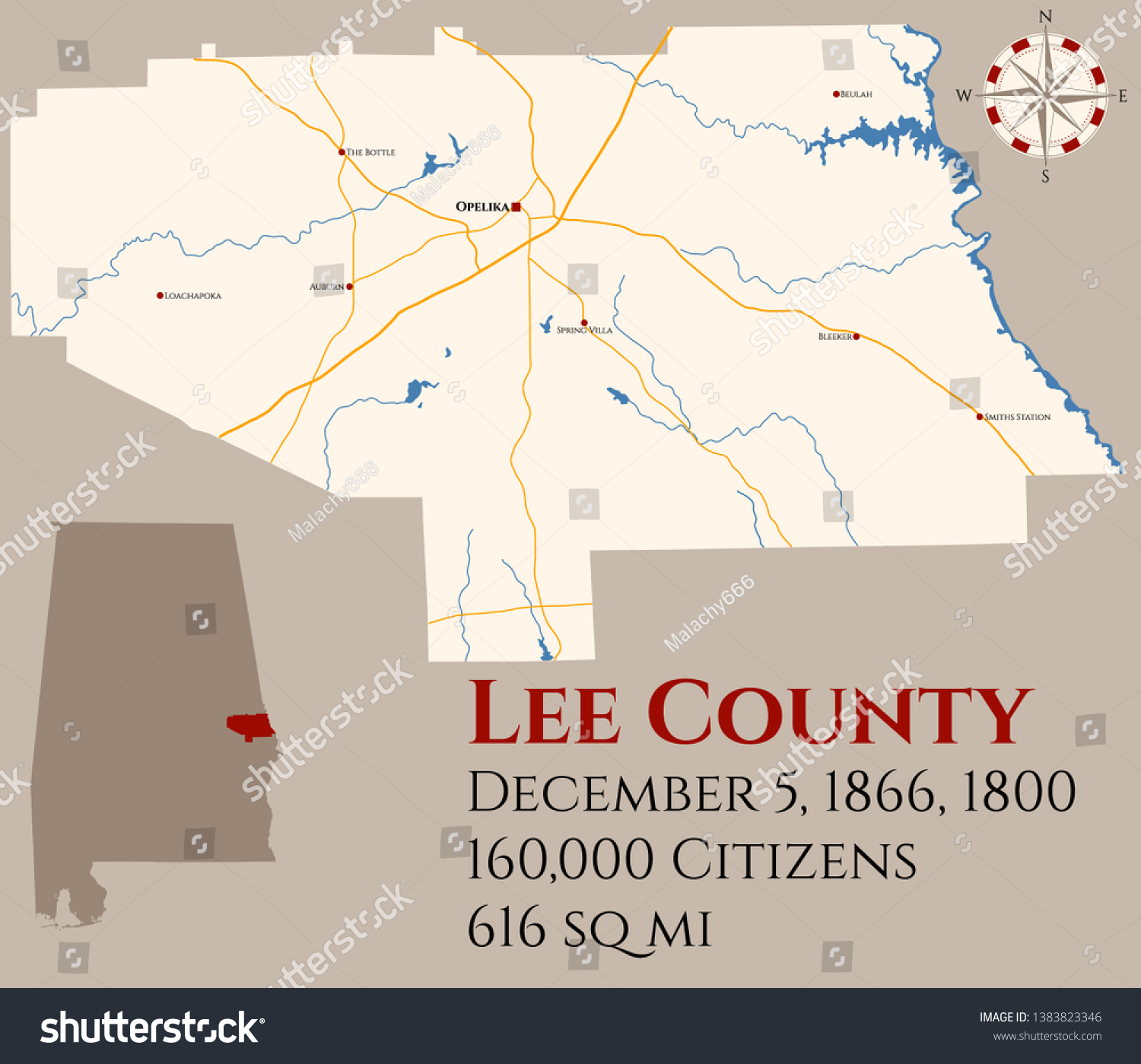 Large Detailed Map Lee County Alabama Stock Vector Royalty Free 8375