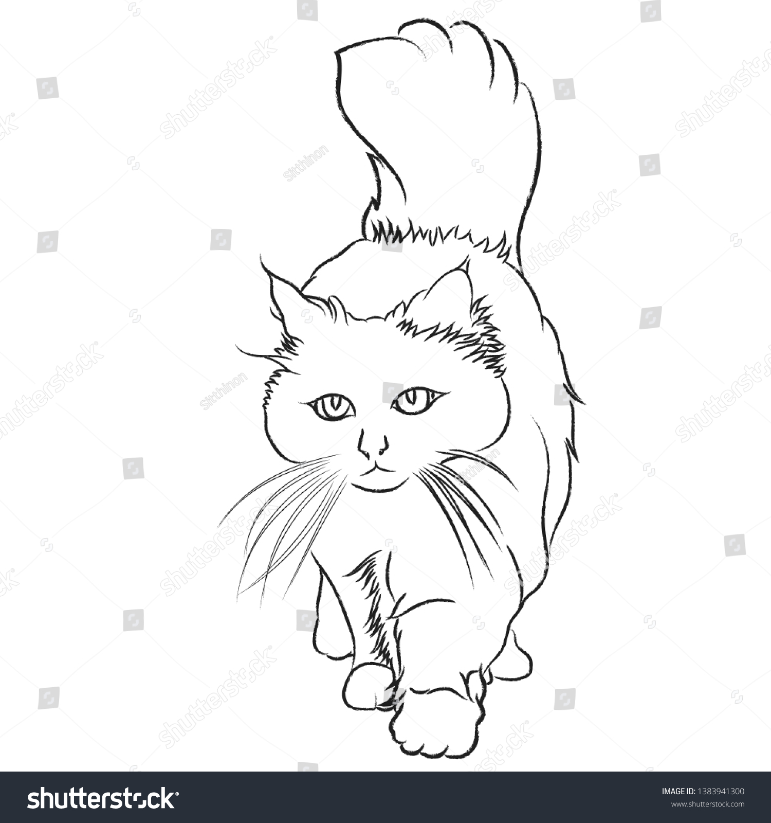 Cute Cat Vector Art Drawing Stock Vector (Royalty Free) 1383941300 ...