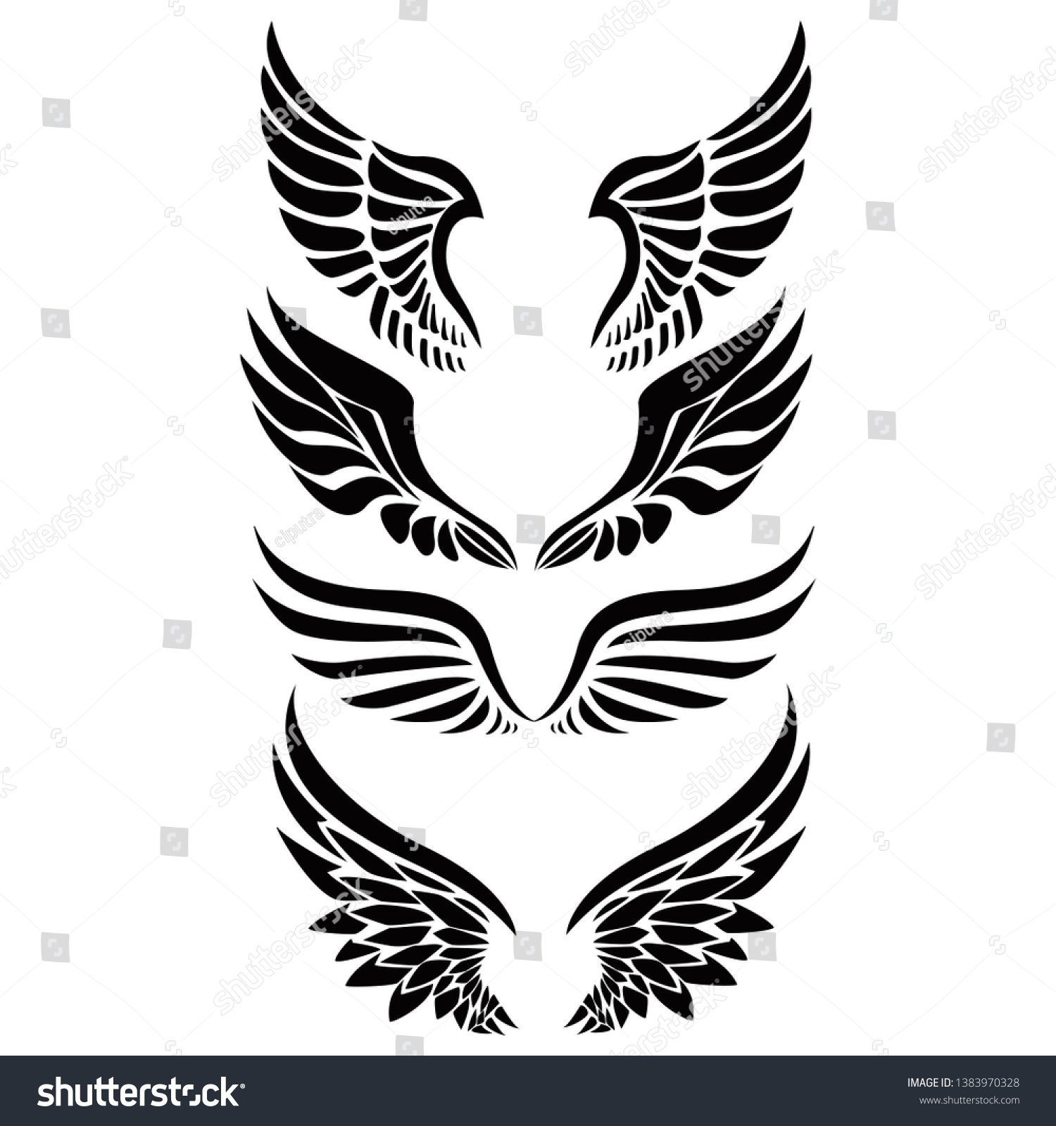 Black Silhouette Wings Emblem Collection Stock Vector (Royalty Free ...