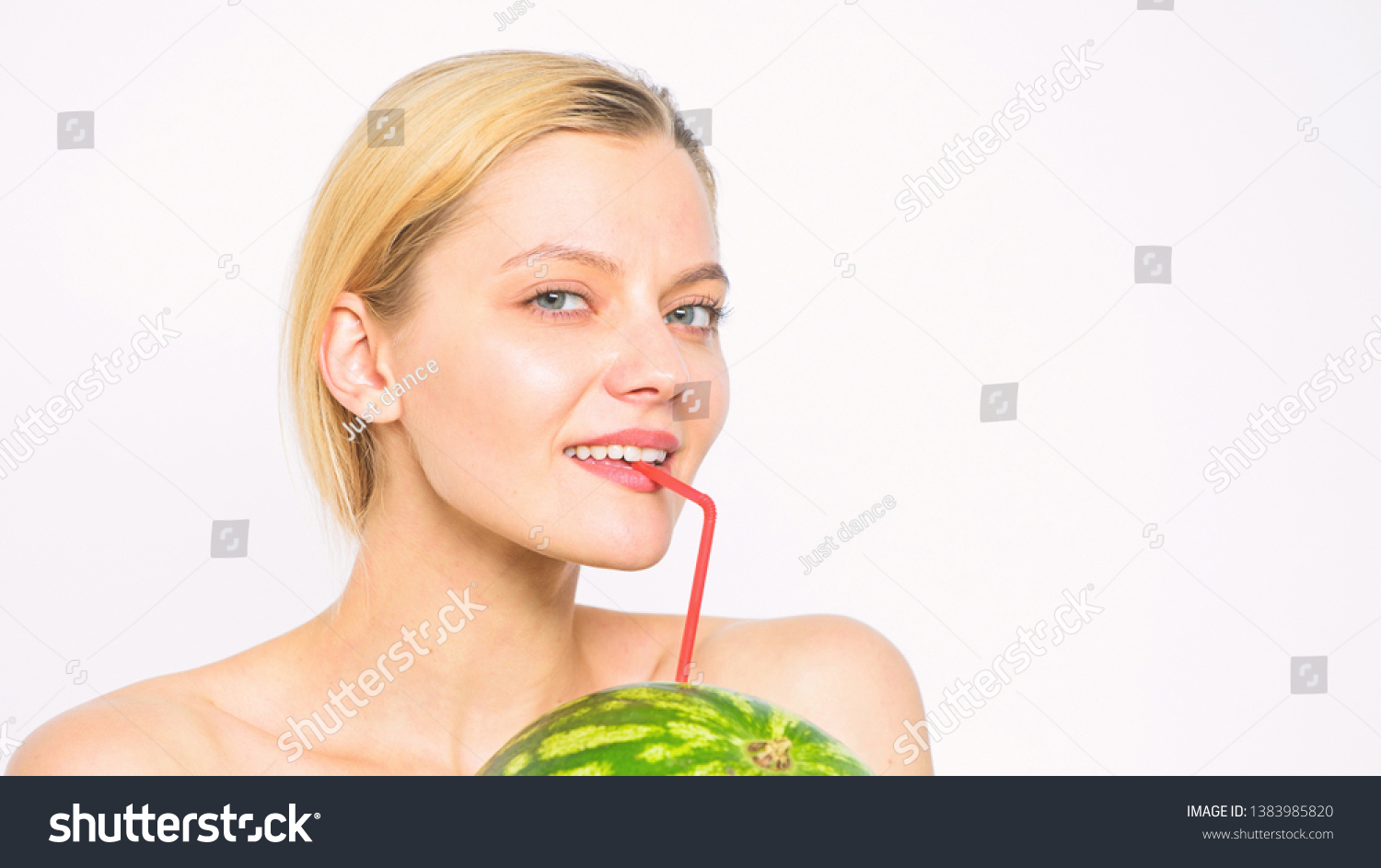 Girl Thirsty Attractive Nude Drink Fresh Stock Photo 1383985820