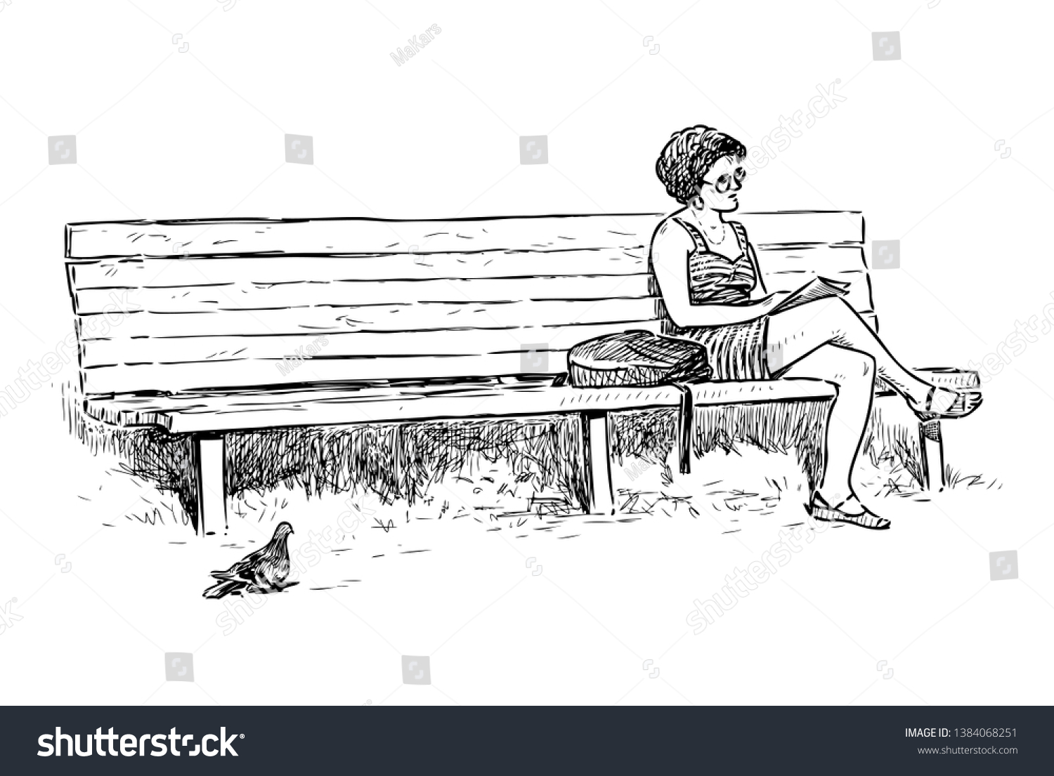 Набросок человека на скамейке
