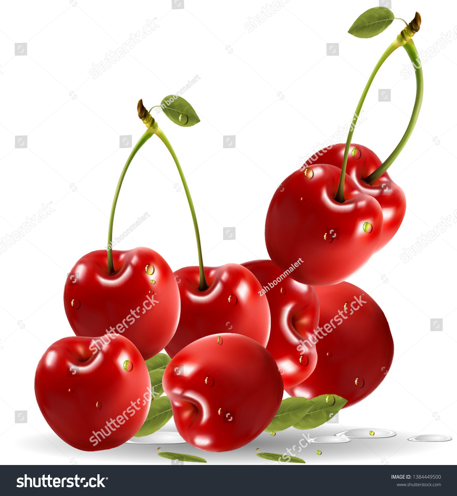 Ripe Red Cherry Berries Leaves Vector Stock Vector Royalty Free