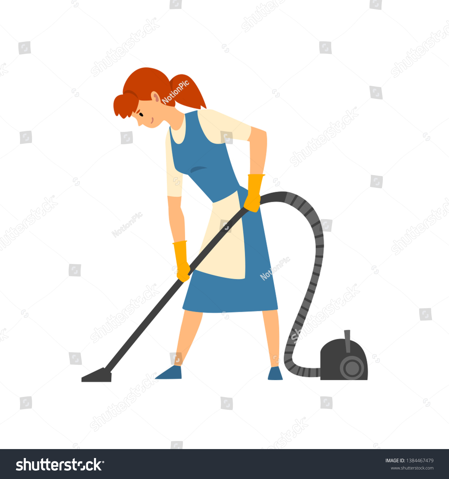 Cleaning Woman Vacuuming Floor Maid Character Stock Vector (Royalty ...