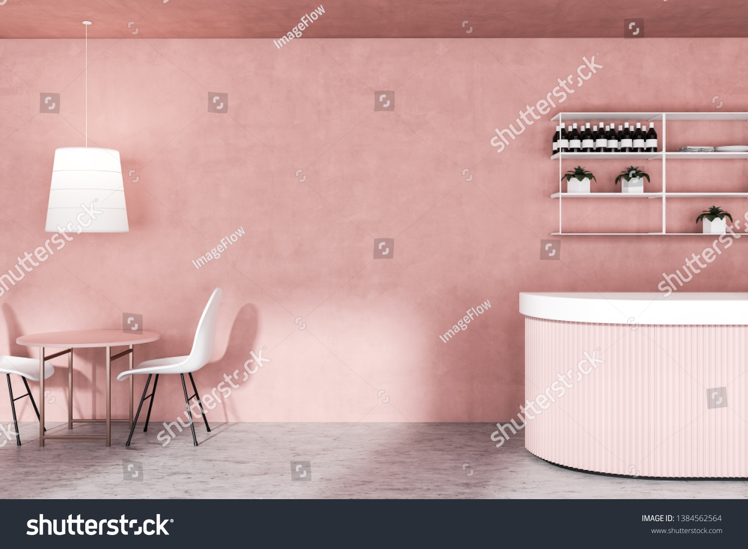 Interior Modern Cafe Pink Walls Round Stock Illustration 1384562564 ...