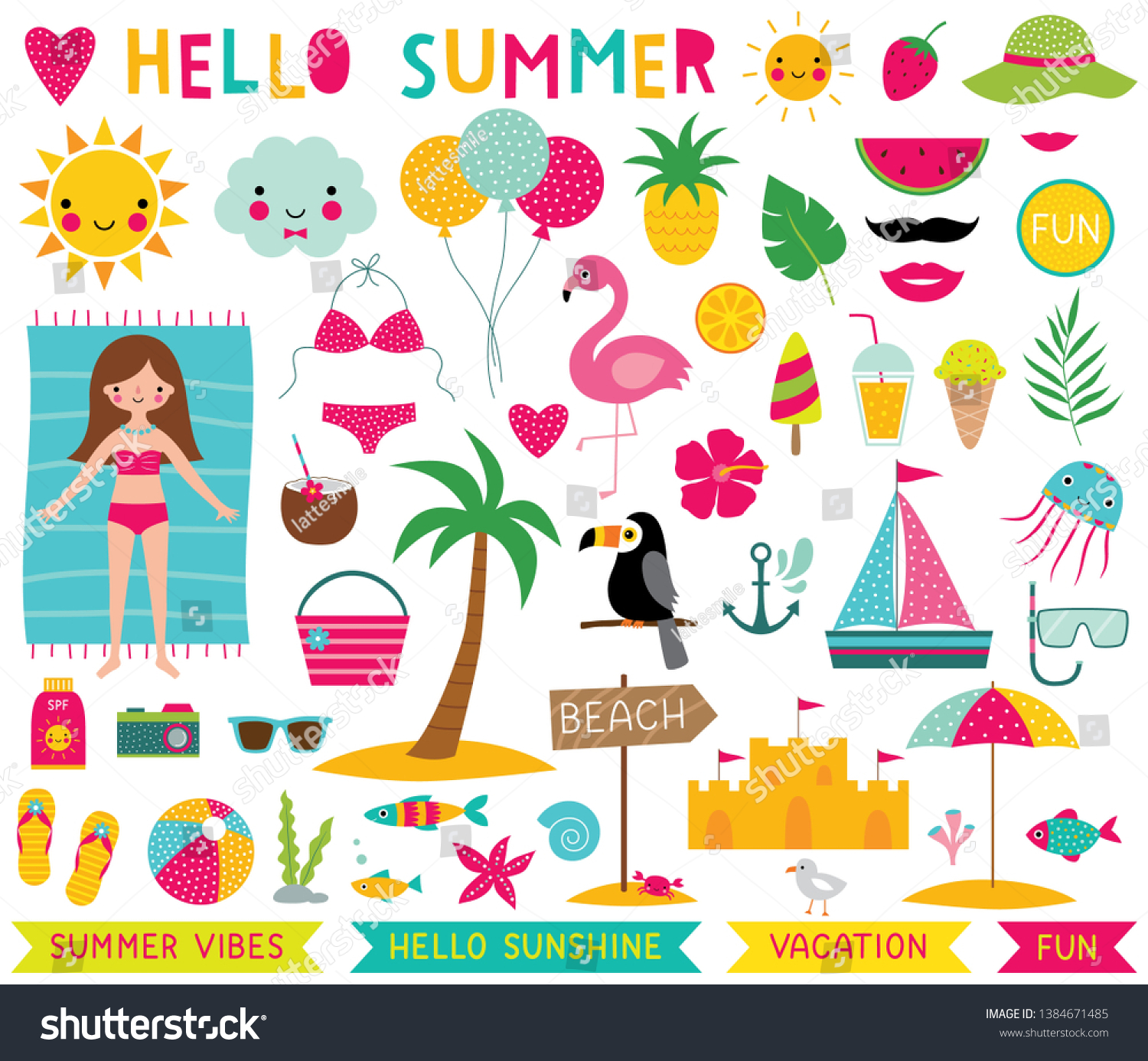 Summer Time Design Elements Vector Set Stock Vector (Royalty Free ...