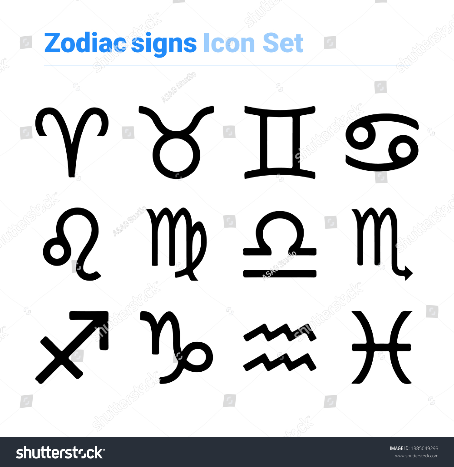 Zodiac Signs Icon Set Black White Stock Vector (Royalty Free ...