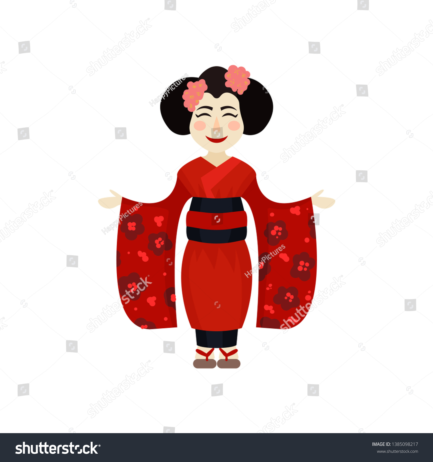 Geisha Girl Traditional Costume Vector Illustration Stock Vector ...