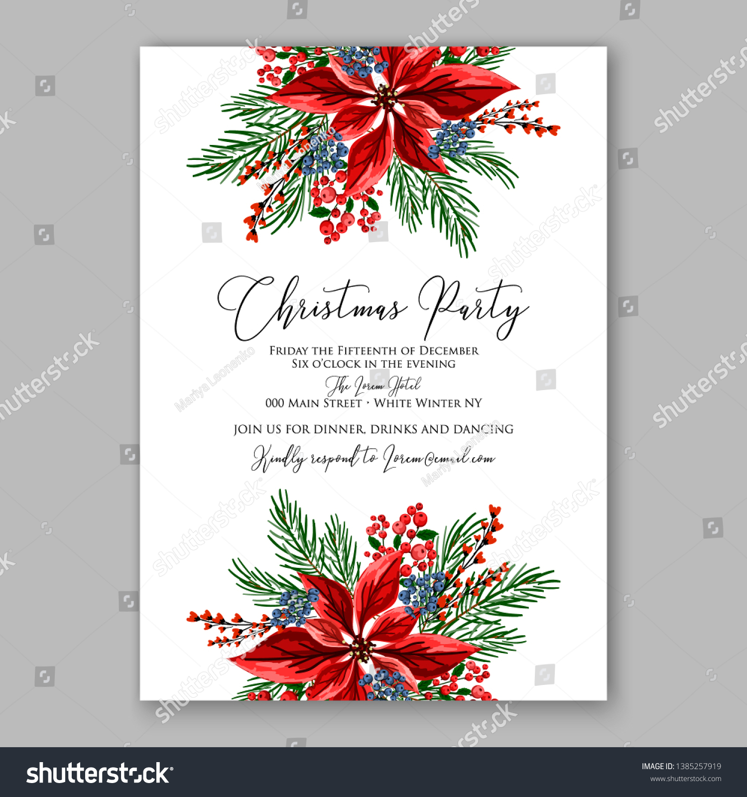 Poinsettia Christmas Party Invitation Poster Flyer Stock Vector ...