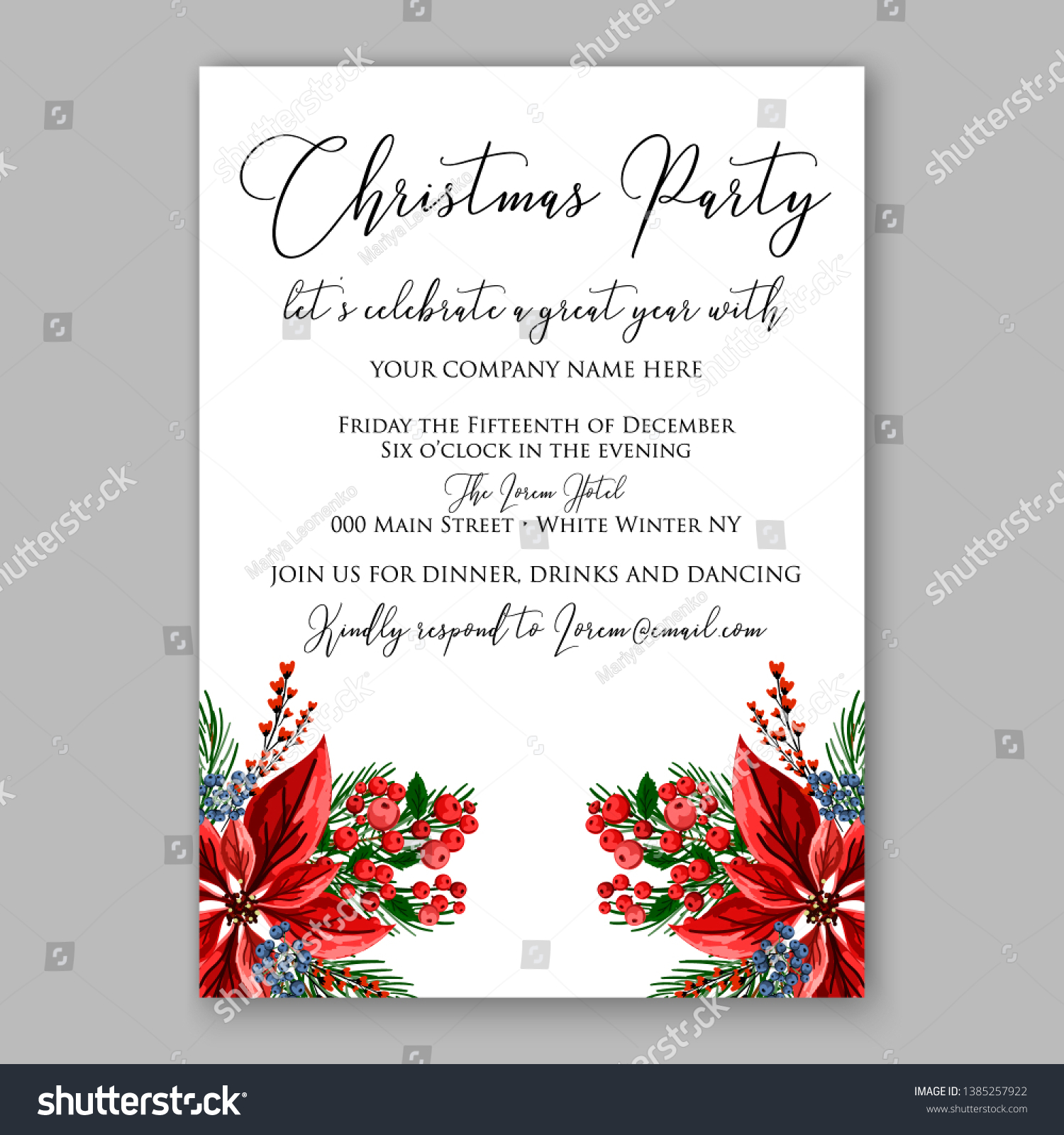 Poinsettia Christmas Party Invitation Poster Flyer Stock Vector ...