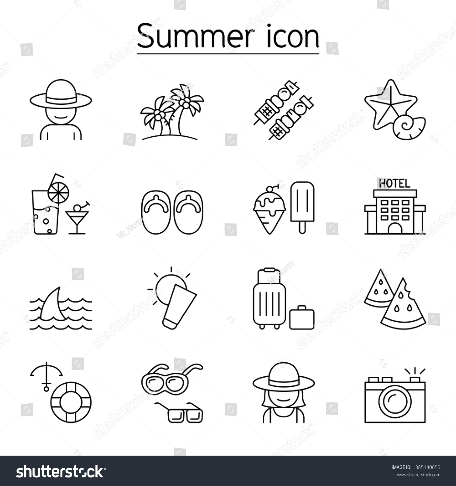 Summer Icon Set Thin Line Style Stock Vector (Royalty Free) 1385440655 ...