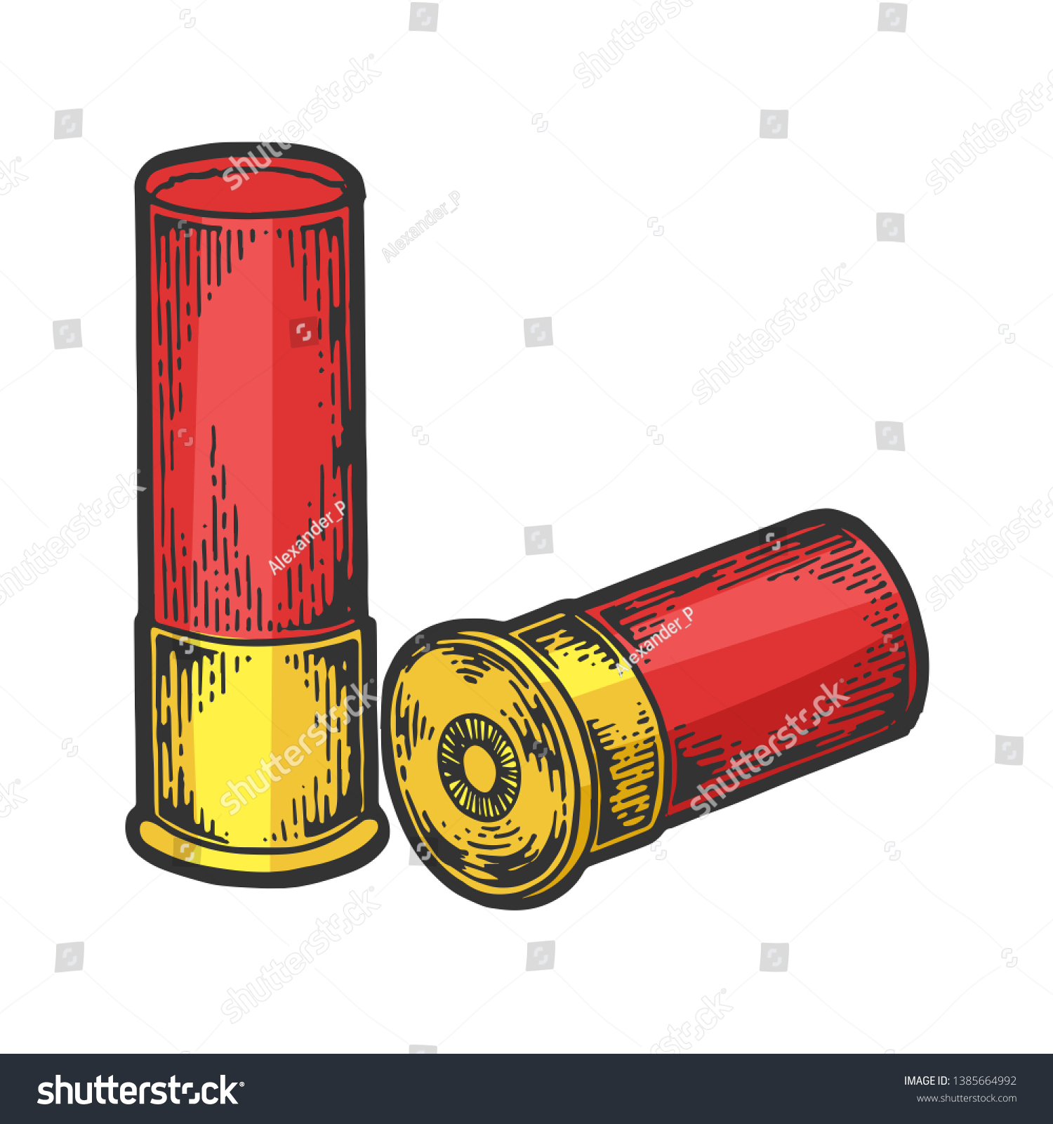 Shotgun Hunting Firearms Cartridge Color Sketch Stock Illustration ...